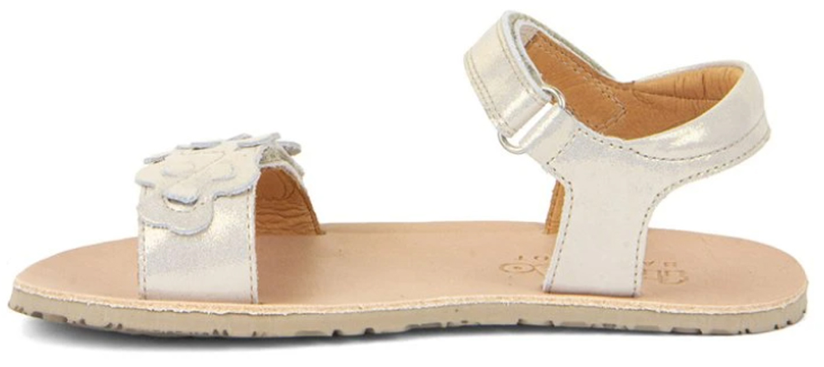 Leder Sandalen mit Minimalsohle in glitzerndem Gold Shine von FRODDO Barefoot Flexy Flowers 3150265
