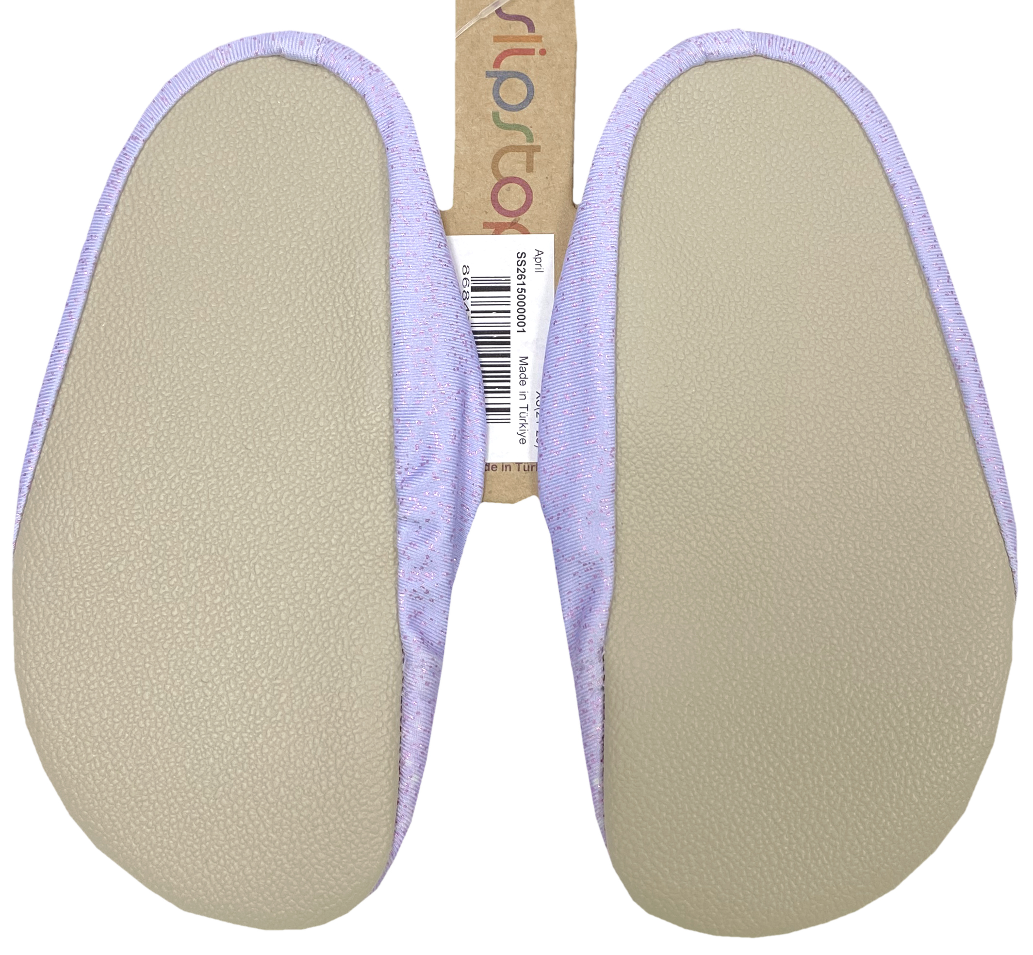 Slip Stop Badeschuhe / Turnschläppchen Barfußschuhe *April / Flamingo auf Lila Glitter *