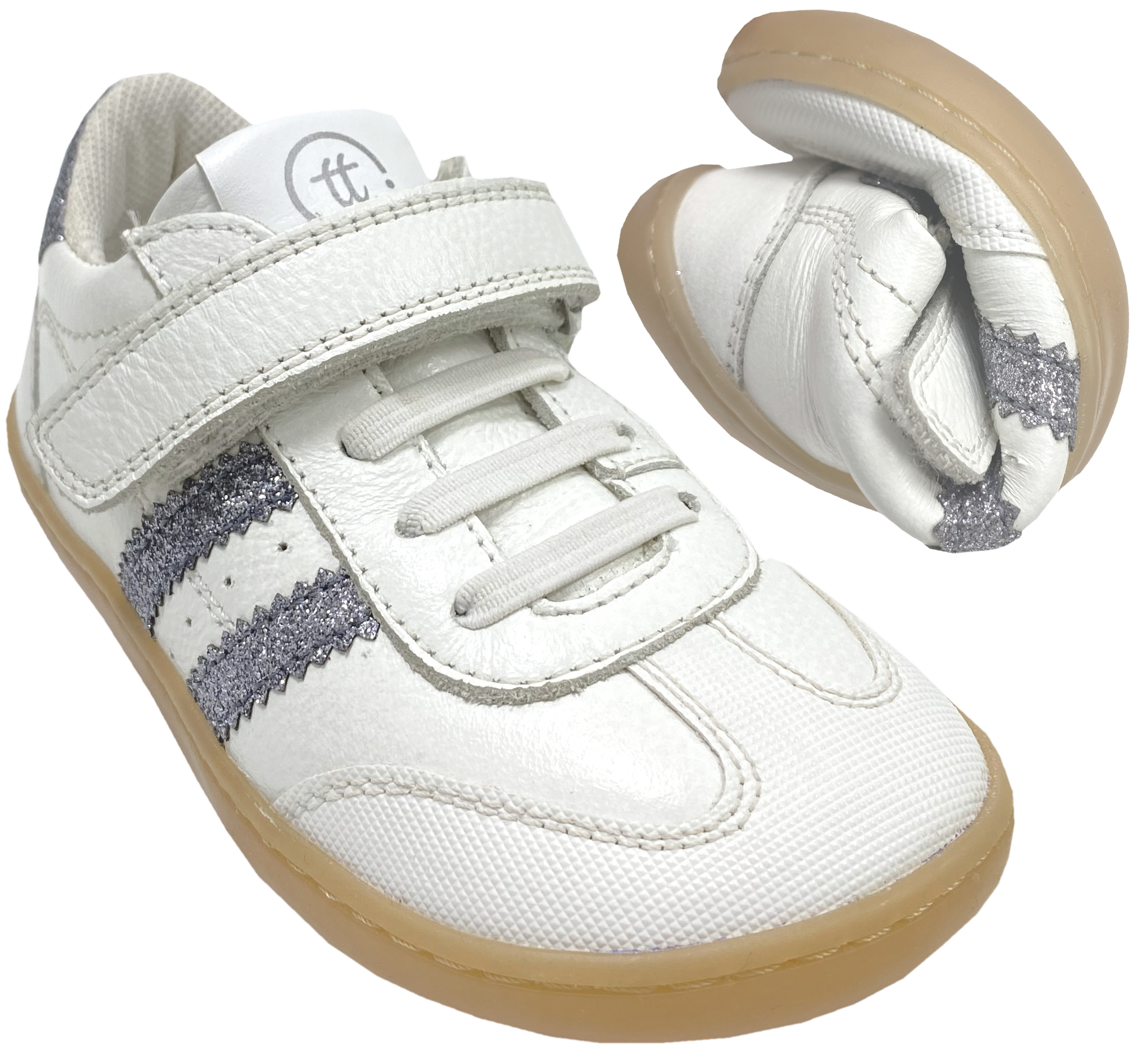 Barfuß-Sneaker, Non-Marking Sohle, Weiß/ Silber Glitzer von CHETTO Barefoot