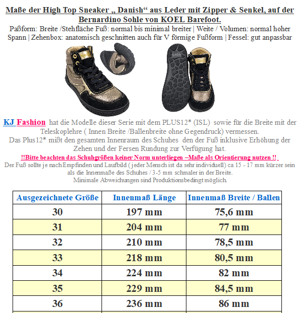 High Top Sneaker DANISH Fantasy KOEL Barefoot in Schwarz / Gold Glitzer Zipper & Schnürung 08M028.001