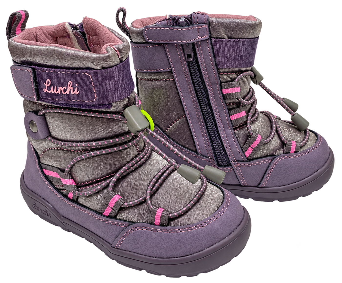 Gefütterte Minimalschuhe / Schneestiefel PU Mesh & TEX Membran *LURCHI Barefoot Jace 1 * Flieder grau Glitzer