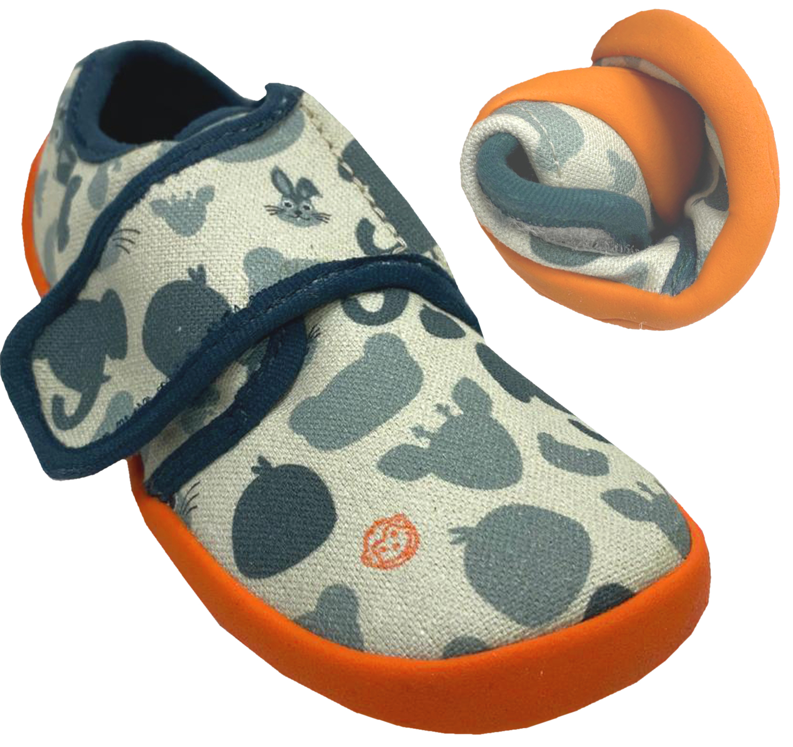 Leichte & flexible Slipper Cotton MOVY / Hausschuhe mit Klett von AFFENZAHN Mint Hase