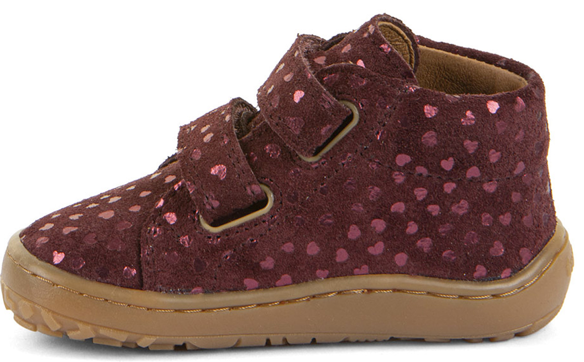 Barfußschuhe knöchelhoch aus Nubukleder von FRODDO in Bordeaux Glitzer *First Step* G2130369