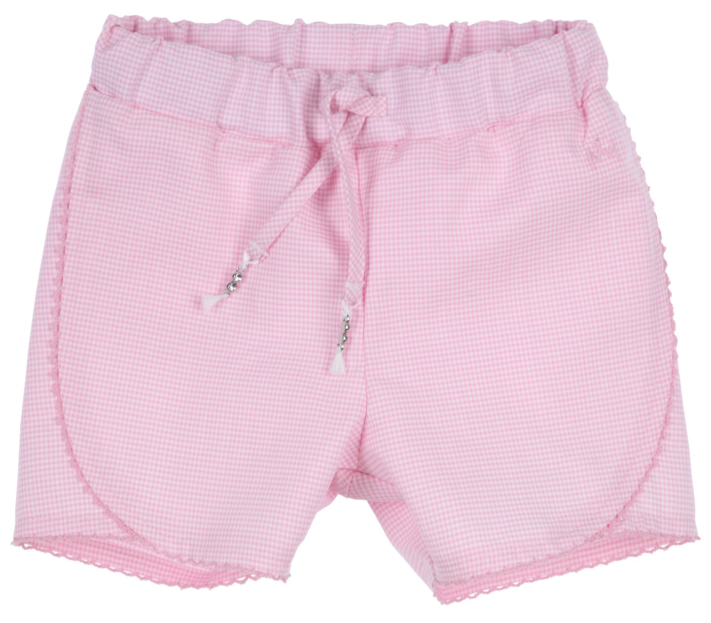 Süße Babyshorts in Zart Rosa / Weiß Pepita Karo mit Häkelkanten Verzierung von GYMP 2245-10