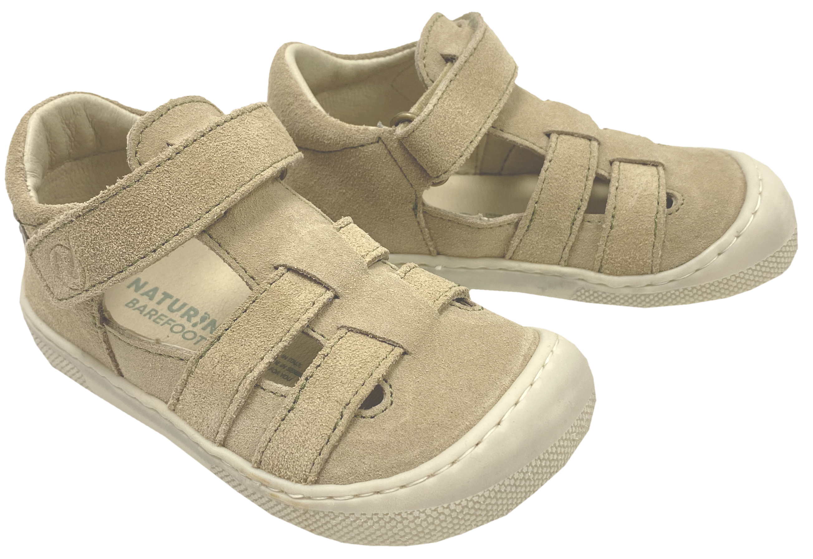 Halbsandale / Minimalschuhe aus Suede Leder in Sand / Beige von NATURINO Barefoot Modell FILDI