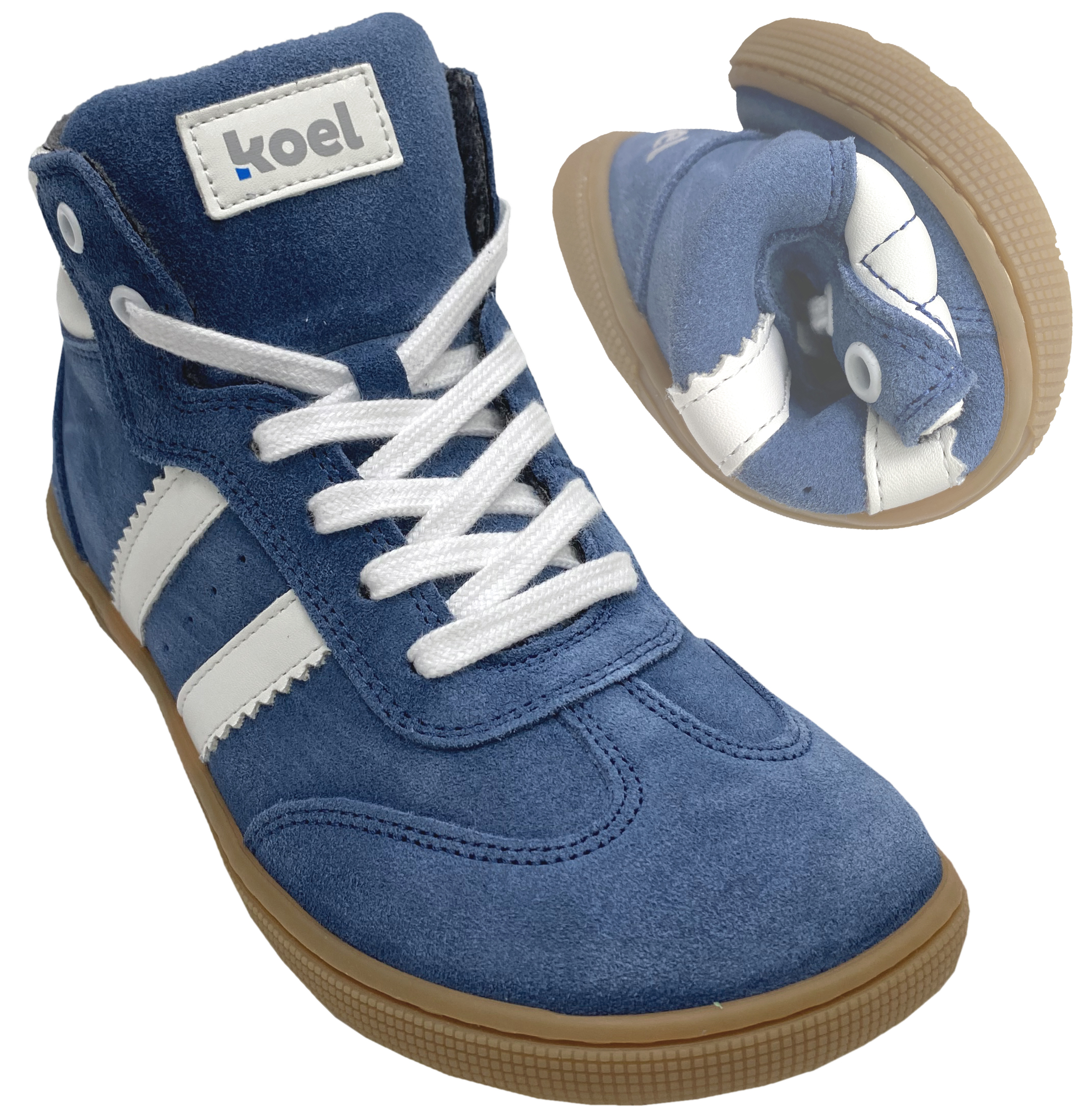 High Top Sneaker DREW Merino Wollfutter Barfußschuhe in Jeans Zipper & Schnürung KOEL 08M042.305