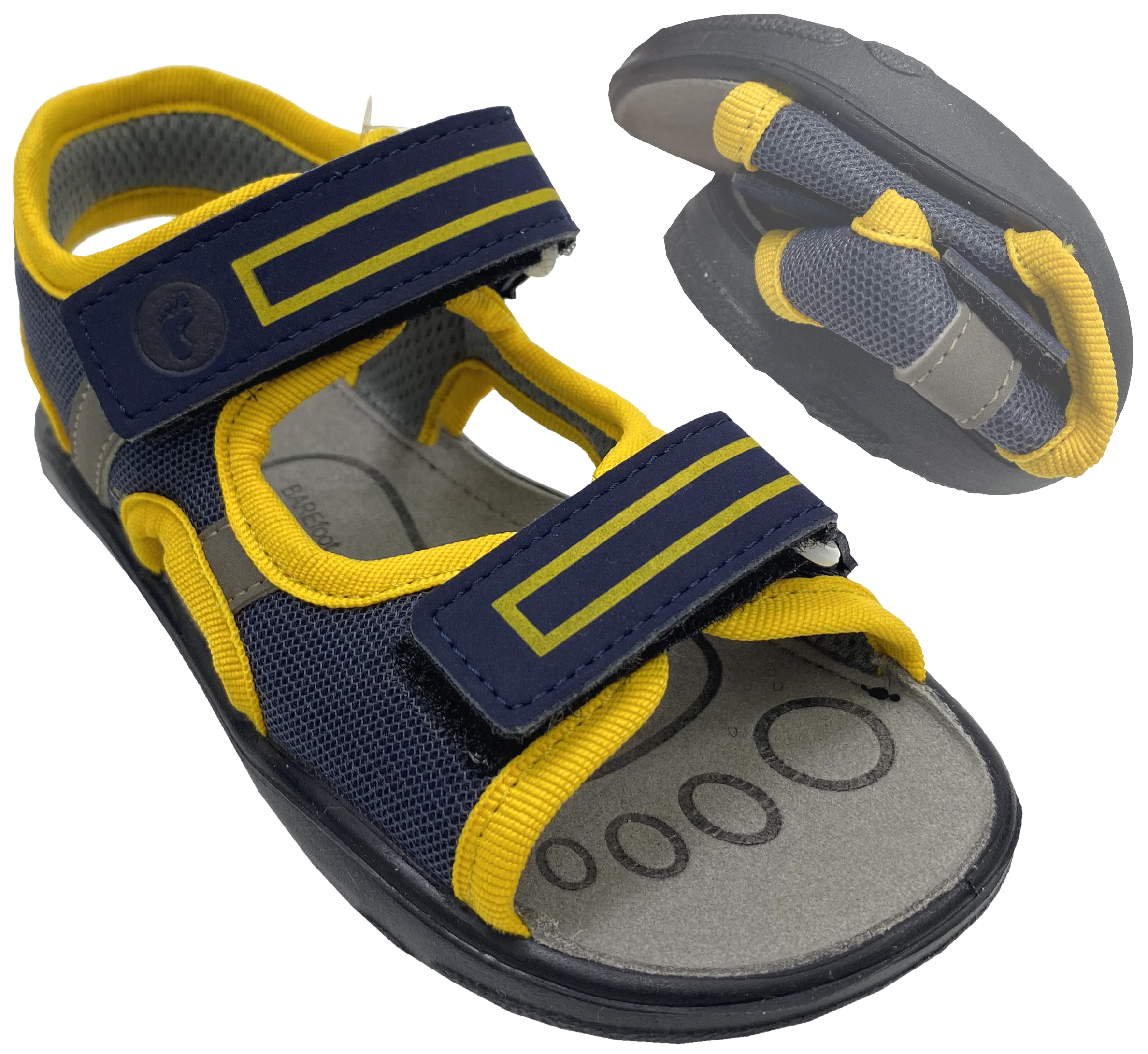 Offene Sandale, Vegan & waschbar, schmal geschnitten, RICOSTA Barefoot AVENUE in Navy / Gelb