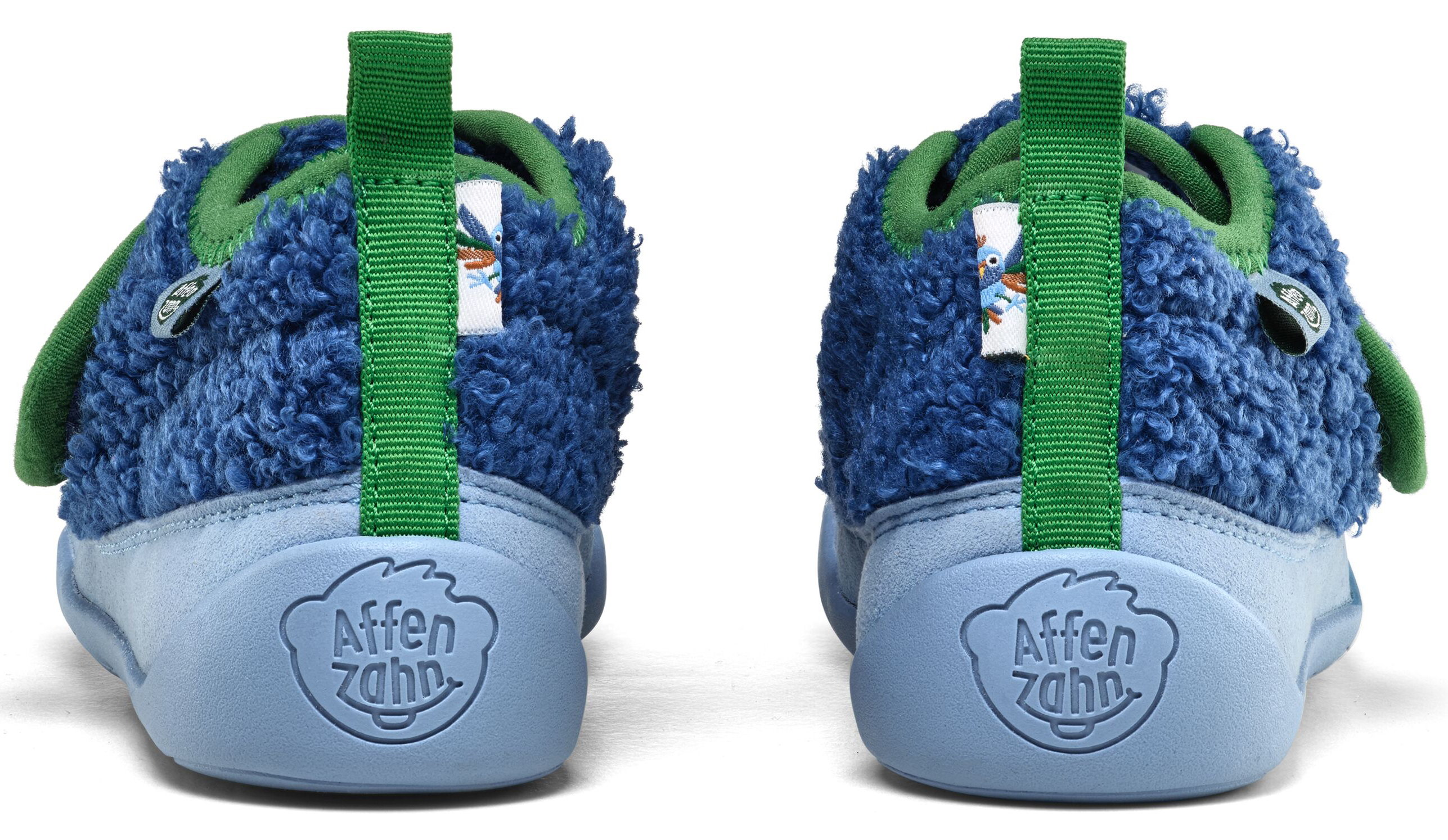 Veganer Hausschuh / Minimalschuhe aus recyceltem Fleece von AFFENZAHN * Paradiesvogel Blau*