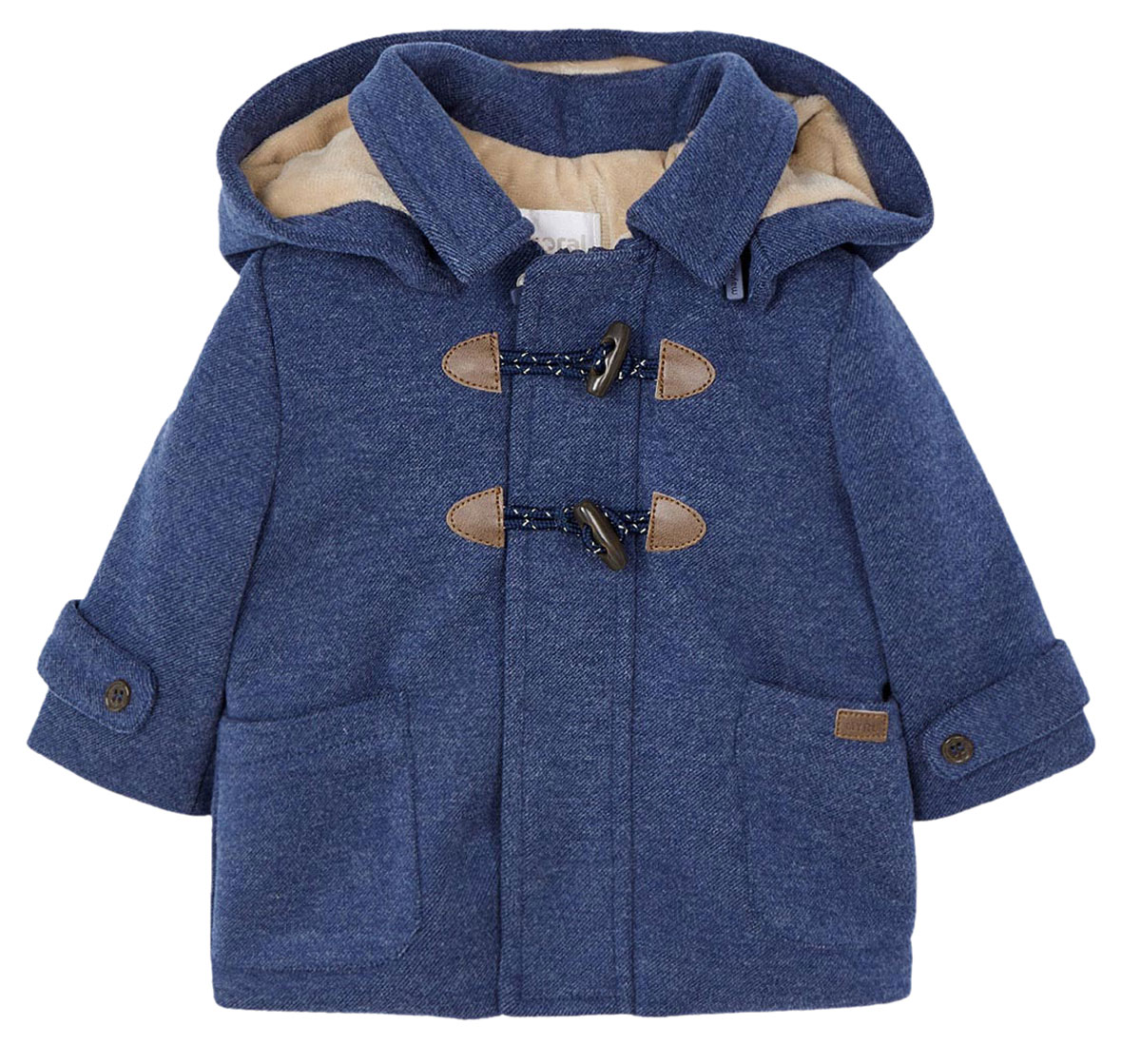Kuschelweicher Jeansblau Melange farbender Dufflecoat mit beigem Fleecefutter von MAYORAL 2408