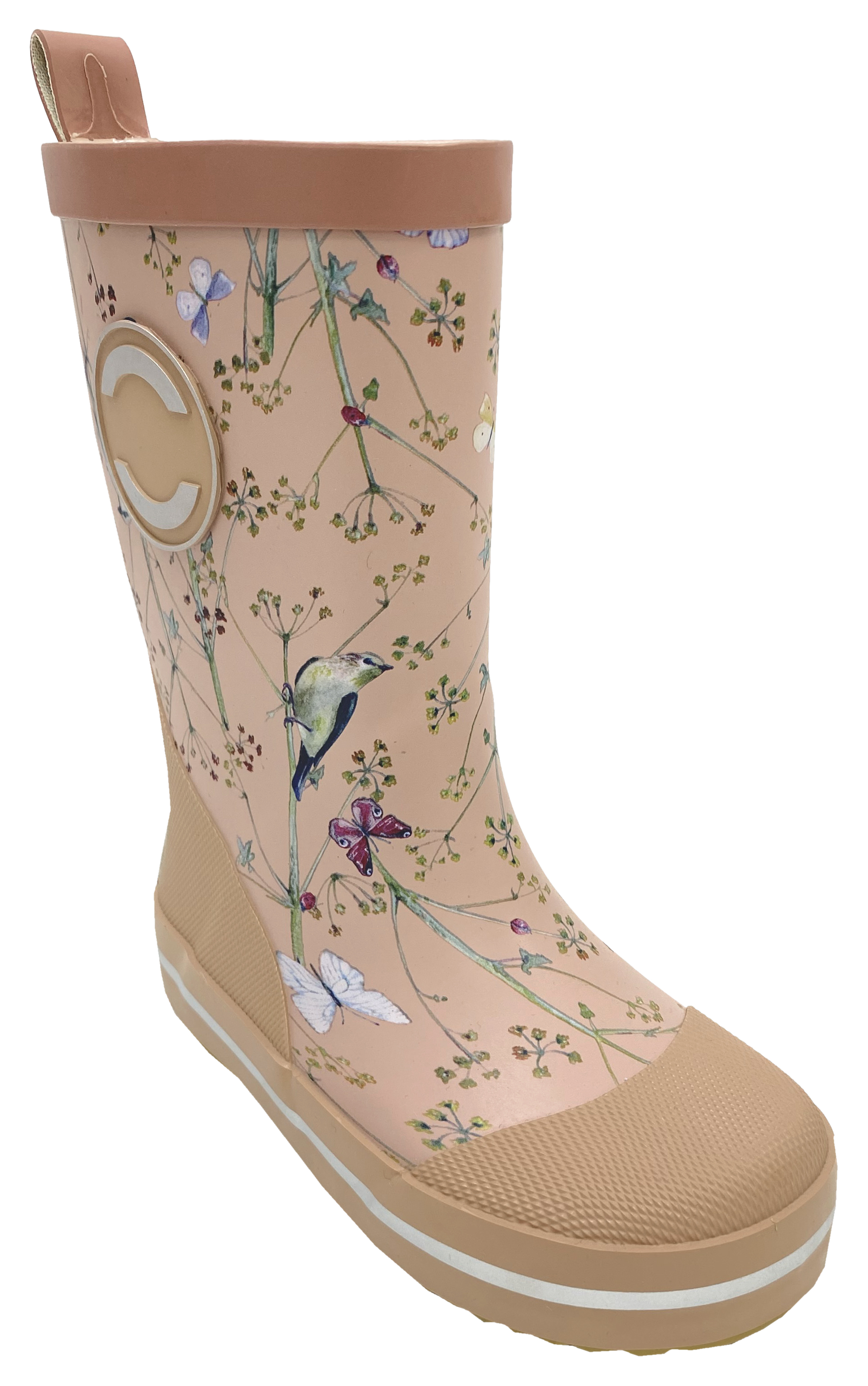 Gummistiefel Mittelschaft, auf der Barfußsohle von MIKK LINE in Mattem Taupe mit süßem Muster 38055