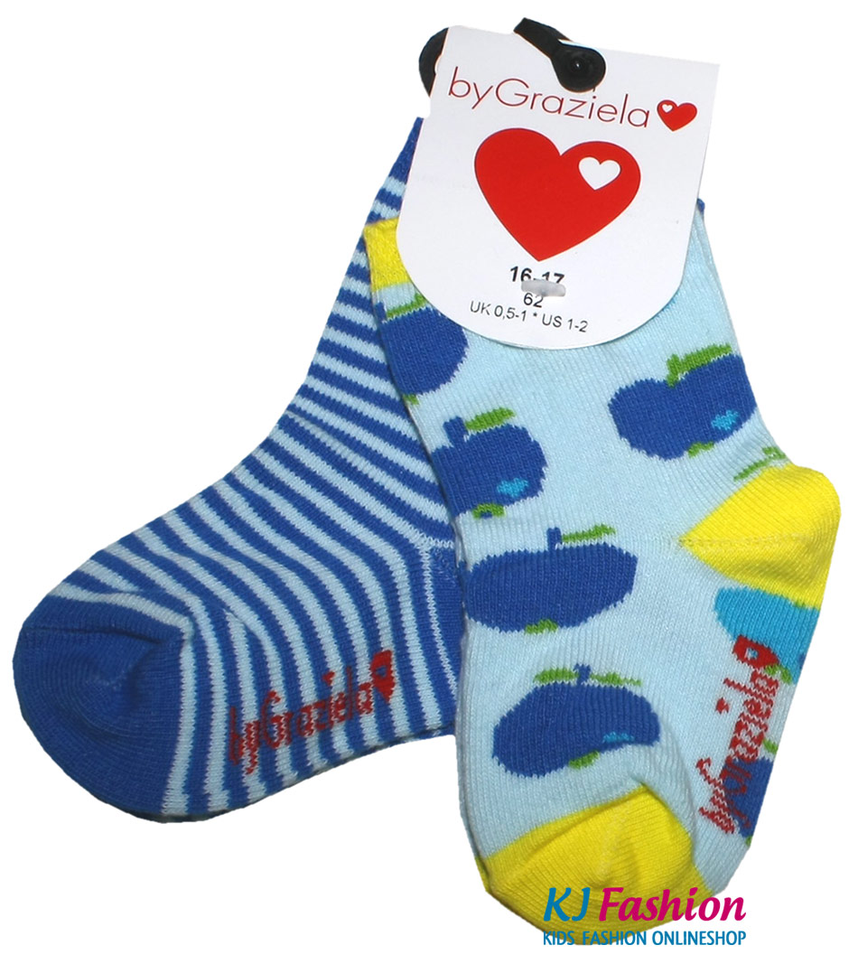 Doppelpack Söckchen von EWERS by GRAZIELA Modell Apfel / Stripe in Blau, Hellblau, Gelb 23203