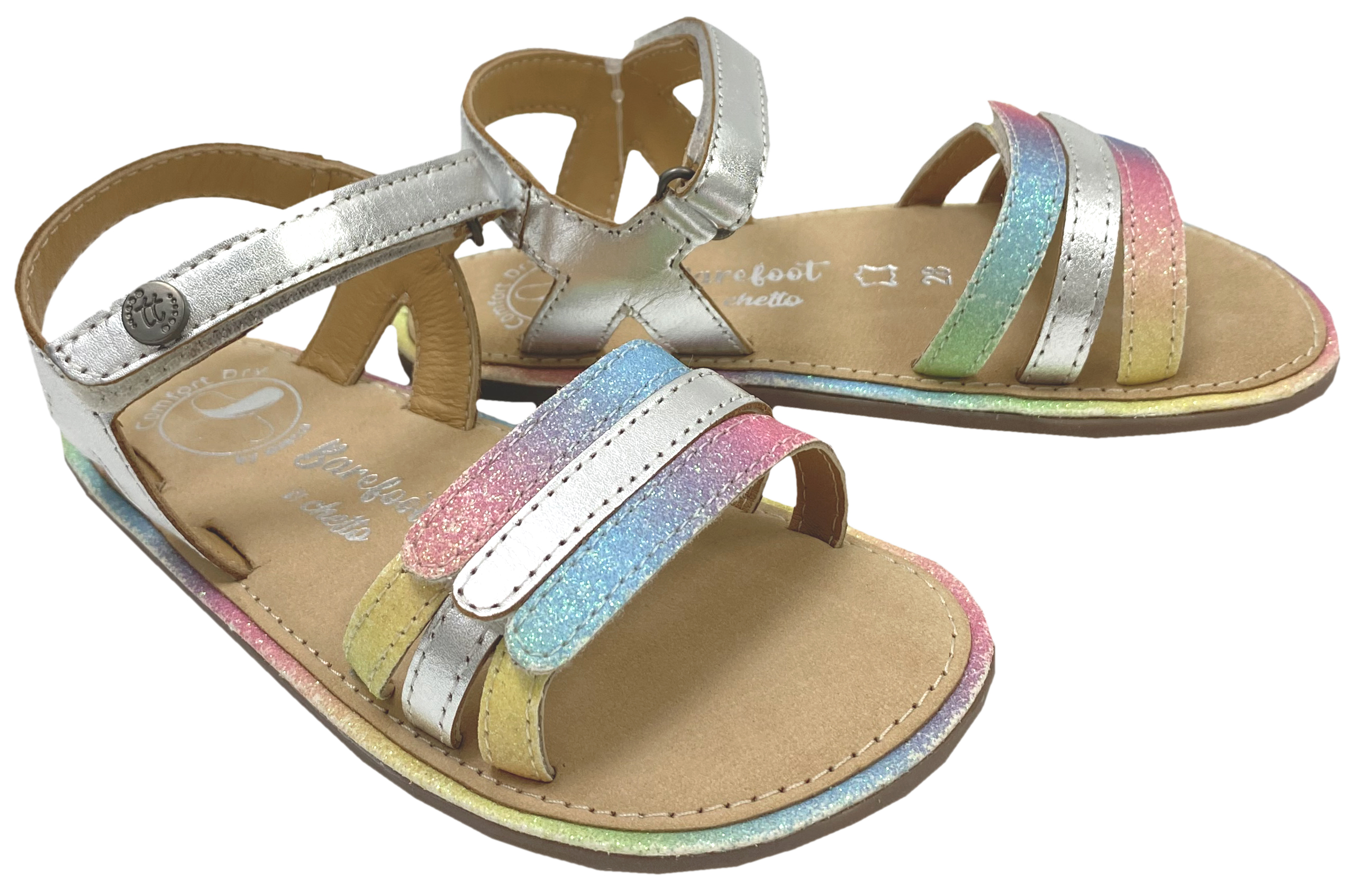 Sandale mit Minimalsohle /Barfuß Sandale Regenbogen Silber Glitzer von CHETTO Barefoot 1126016
