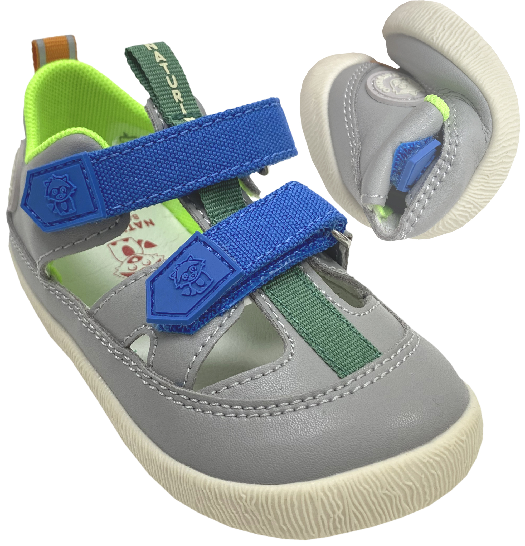 Leder Halbsandale / Barfußschuhe von NATURINO Barefoot Modell GIOMMY in Grau / Kobalt