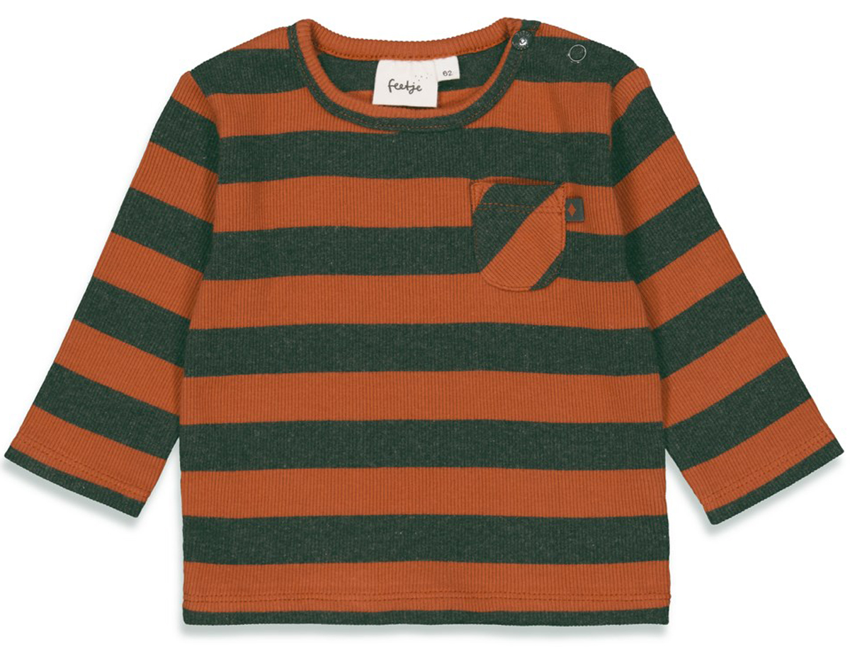 Schlichtes LA Shirt aus Rippjersey in Braun /Rost - Anthrazit gestr. von FEETJE "Adventure" 1997