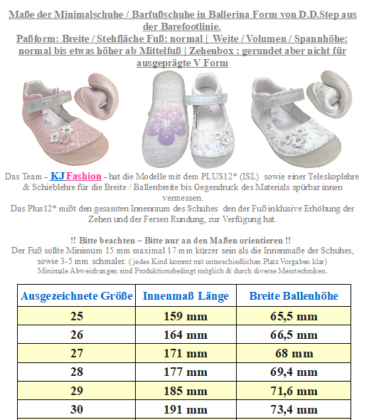 Leder Ballerina in Rosa Glitzer mit Klettriemen Minimalschuhe / Barfußschuhe von D.D.Step Barefoot