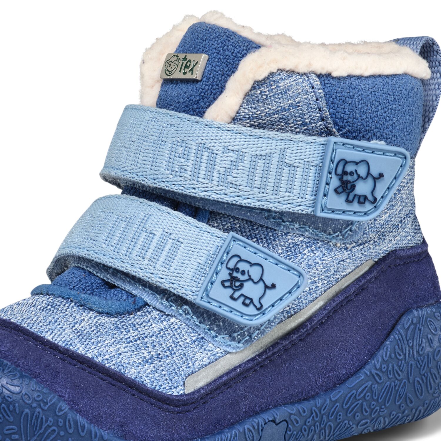 Veganer Midboot  SNUGGY mit Winterfutter von AFFENZAHN in Blau Motiv Elephant
