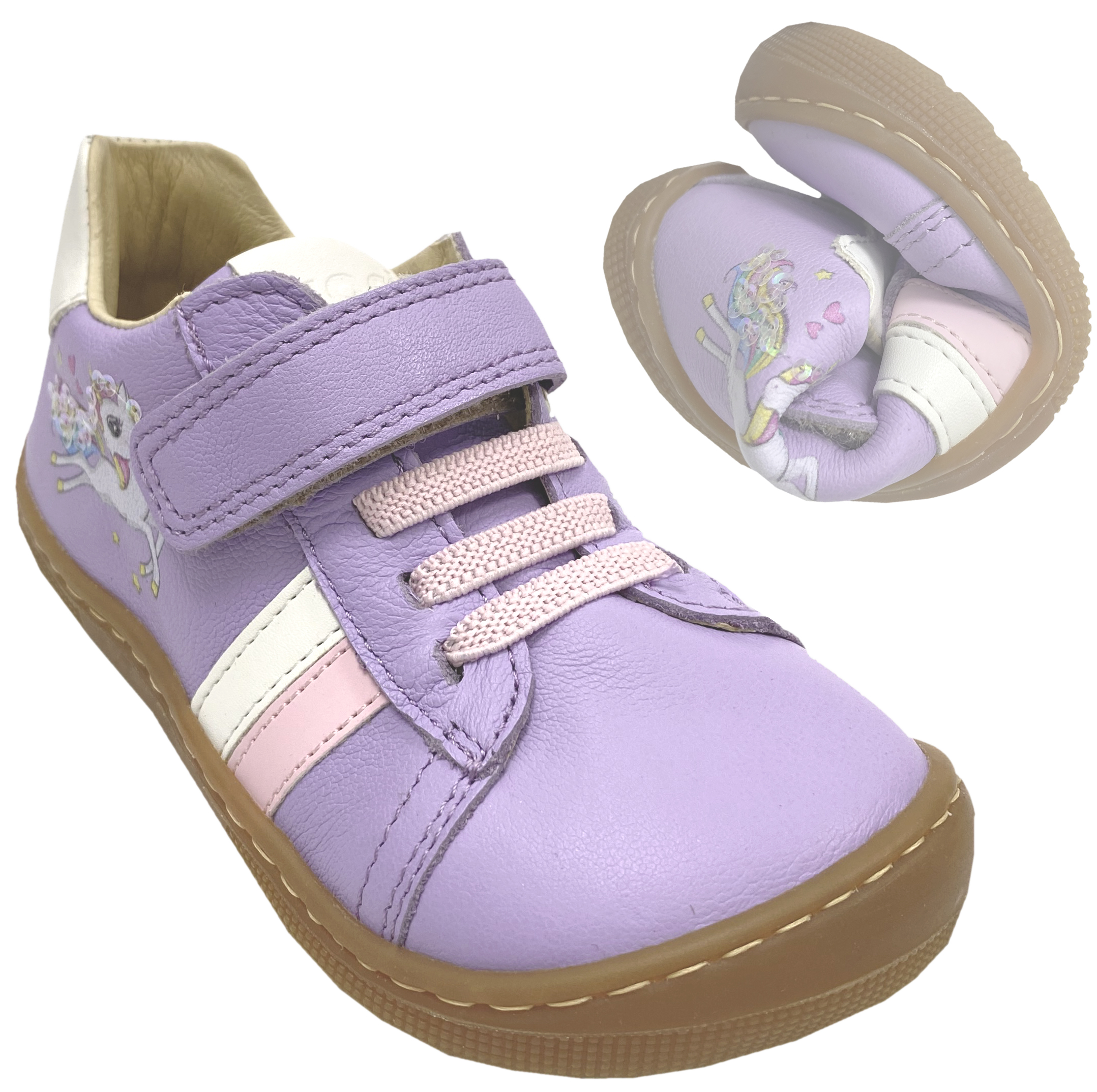Low Top Barfuß Sneaker * DAKOTA * Glattleder in Lavendel *Einhorn Print * v. KOEL 07M058.101
