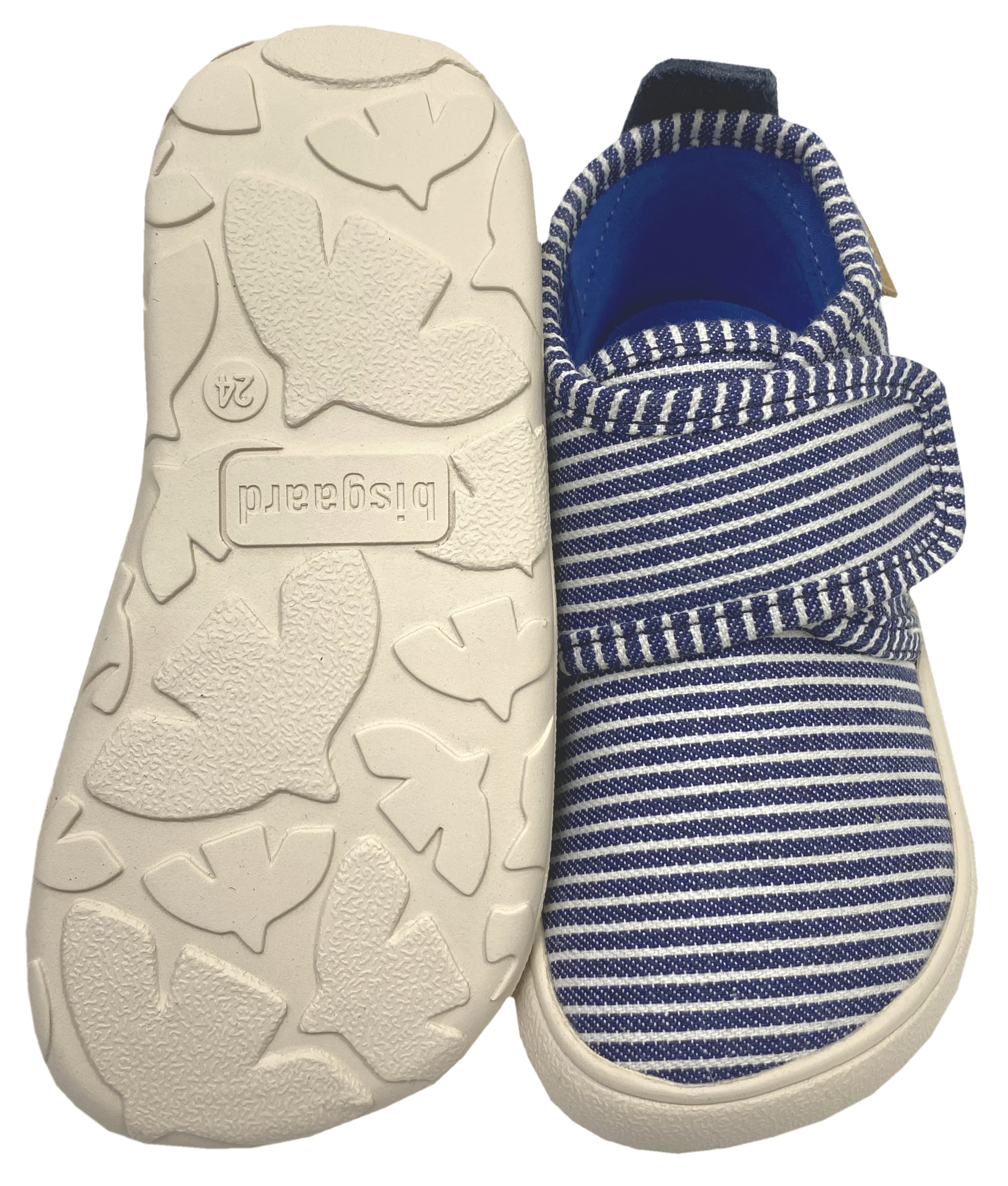 Knautschige Hausschuhe *Navy Stripe* mit Klett, quer & längs flexible Miinimalsohle BISGAARD Basic