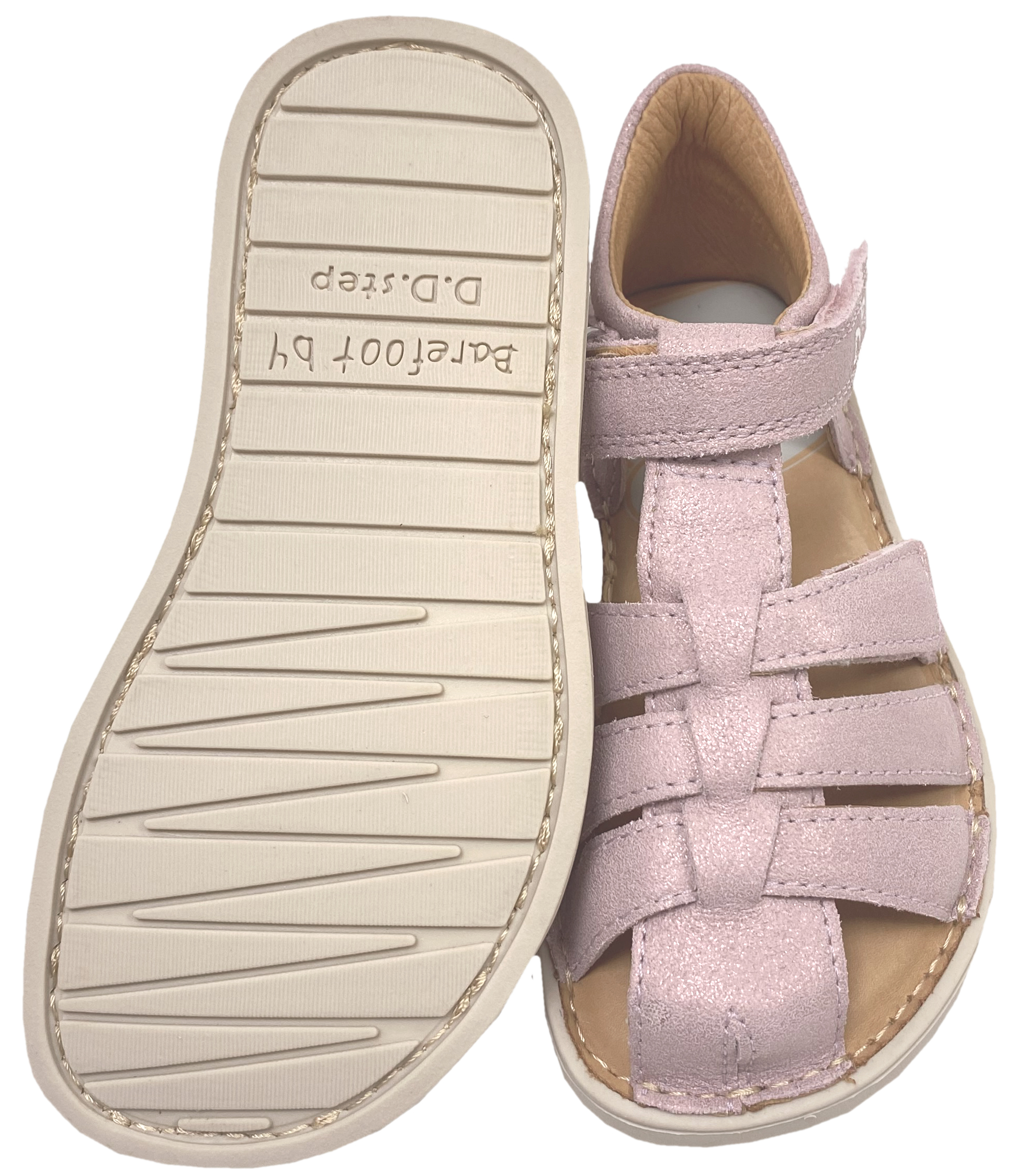 Leder Riemchen Sandalen Barfußschuhe, Zehen & Fersenschutz von D.D.Step Barefoot in Rosa Glitzer