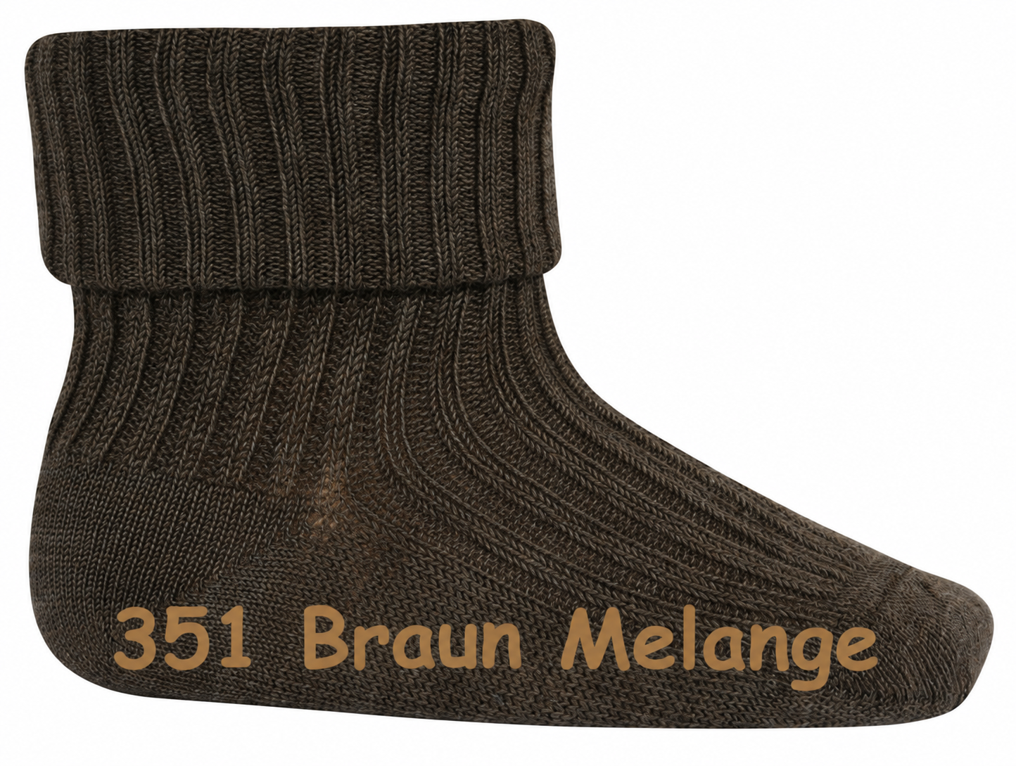 Wollsocke mit Umschlagbund aus Superwasch Soft Merino Wolle Artikel 589 in 351 Braun Melange