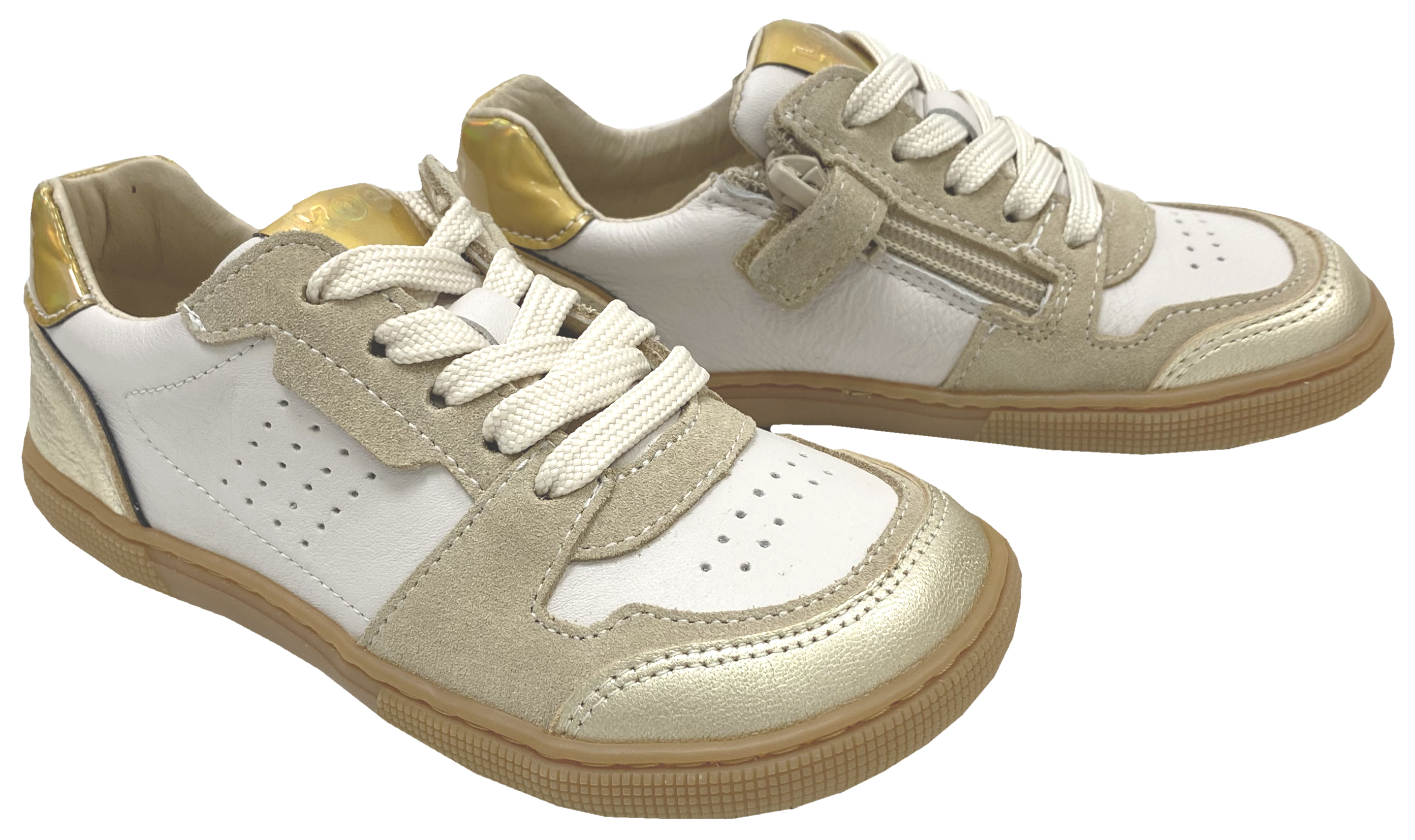 Low Top Leder Sneaker in Weiß / Gold / Beige, Zipper & Schnürung KOEL *DALI* 08M039.151