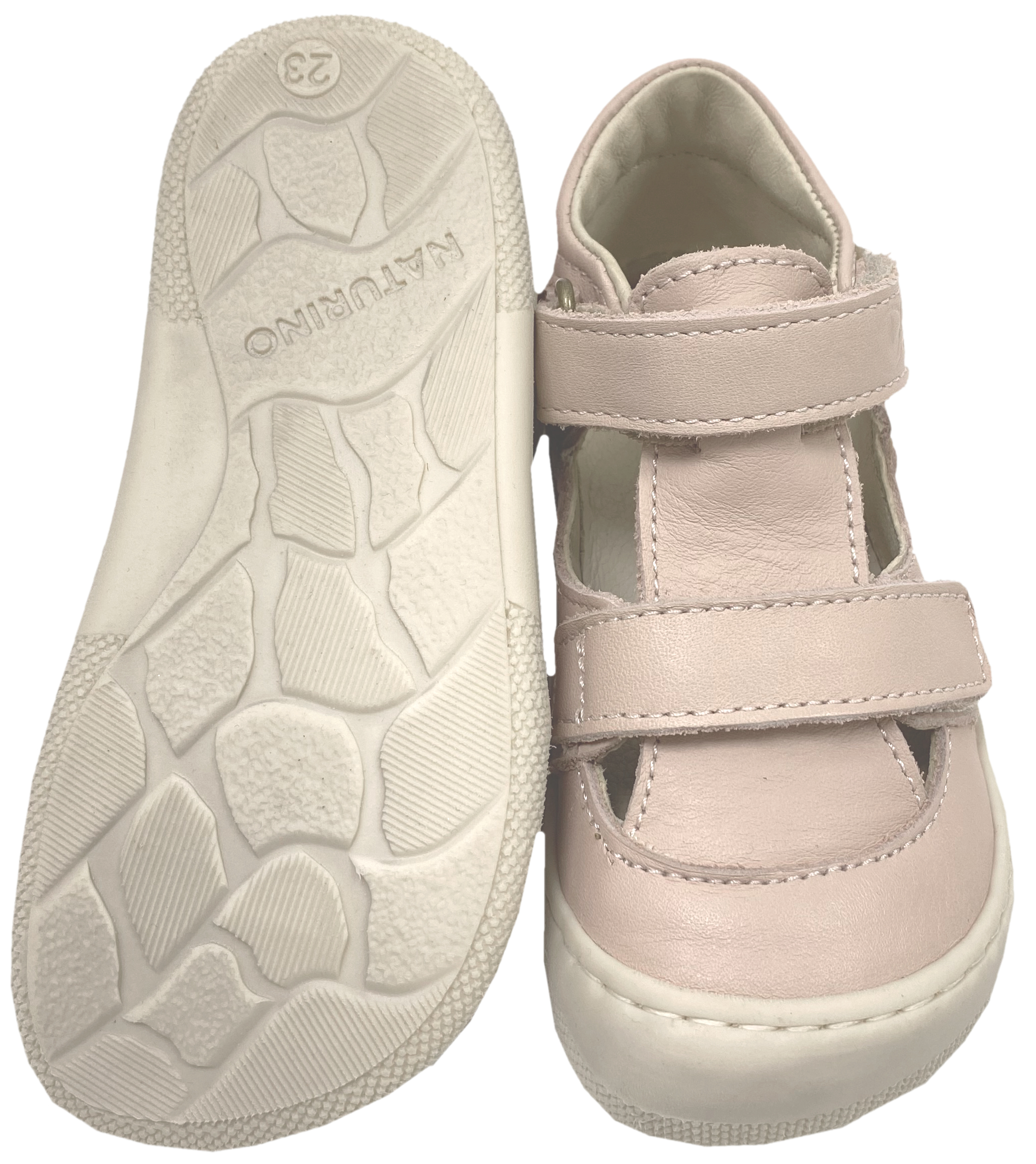 Halbsandale / Minimalschuhe aus Leder mit Doppelklett von NATURINO Barefoot "IRTYS" in Cipria - Pink (Hellrosa)