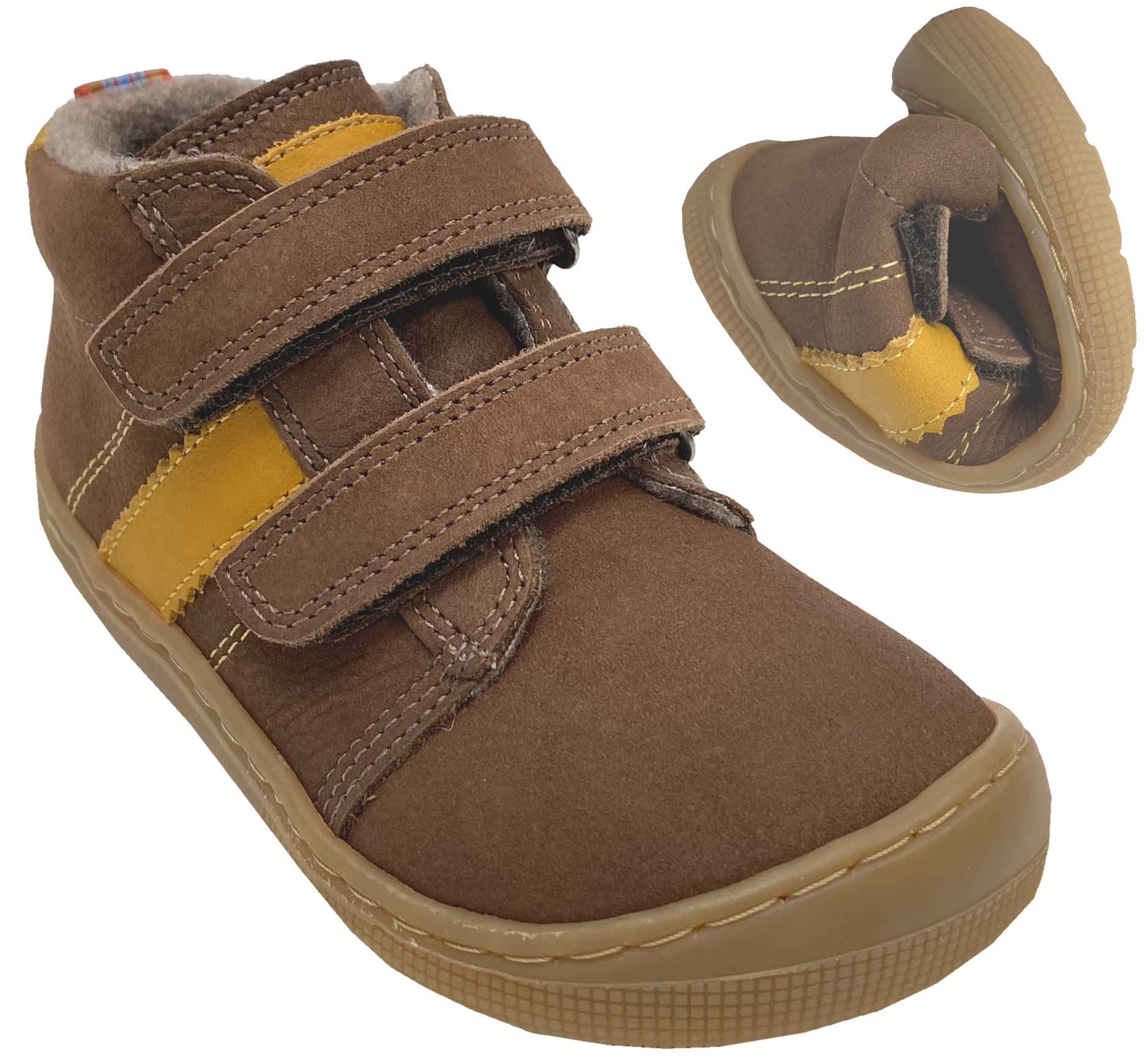 Hydroleder Barfußschuhe mit Wollfutter * DAVID 3.0 Wool * in Braun/Gelb von KOEL 07M070.233
