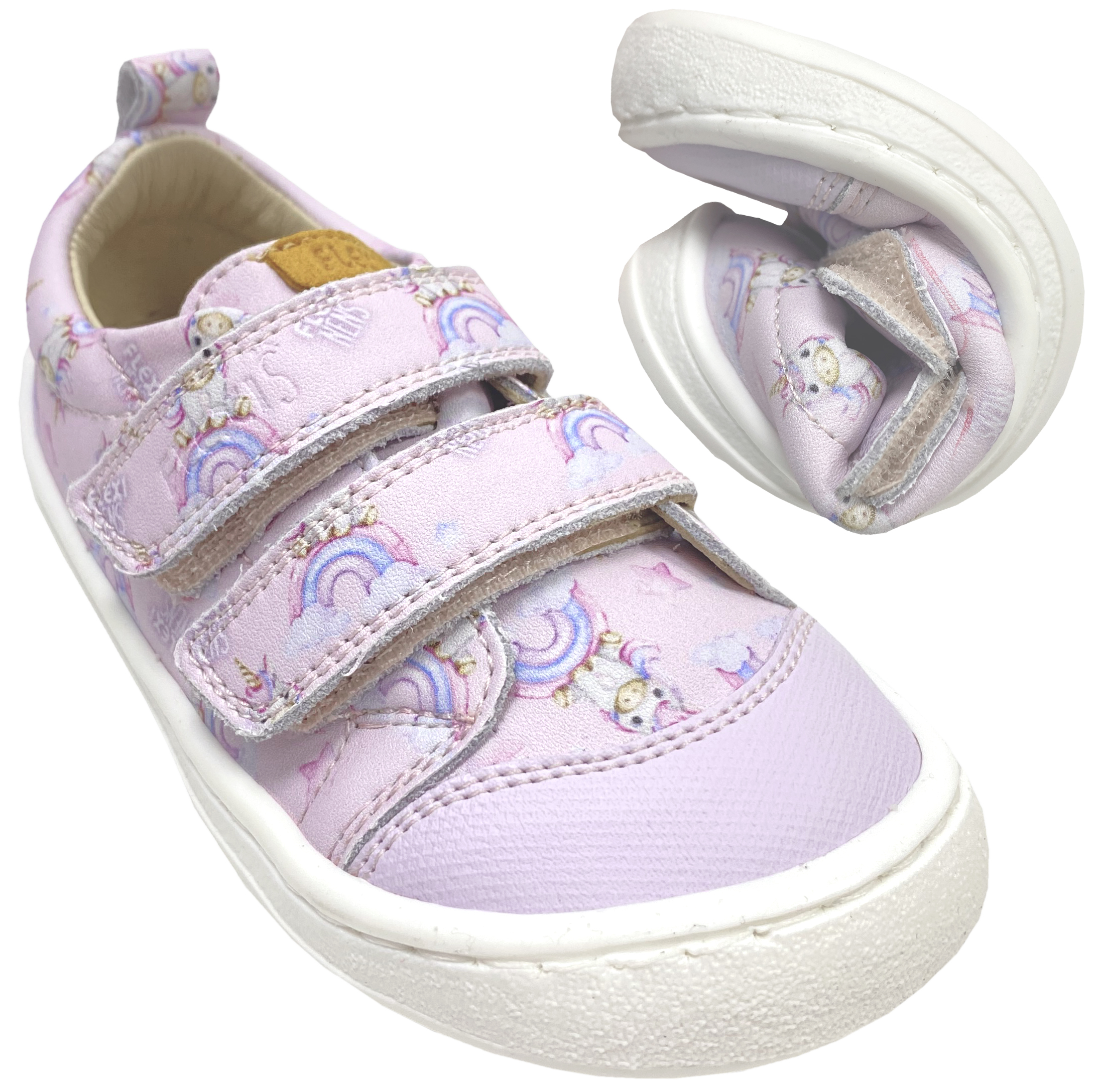 Barfuß Sneaker in Flieder mit Regenbogen Einhorn Print von FLEXI NENS 42936