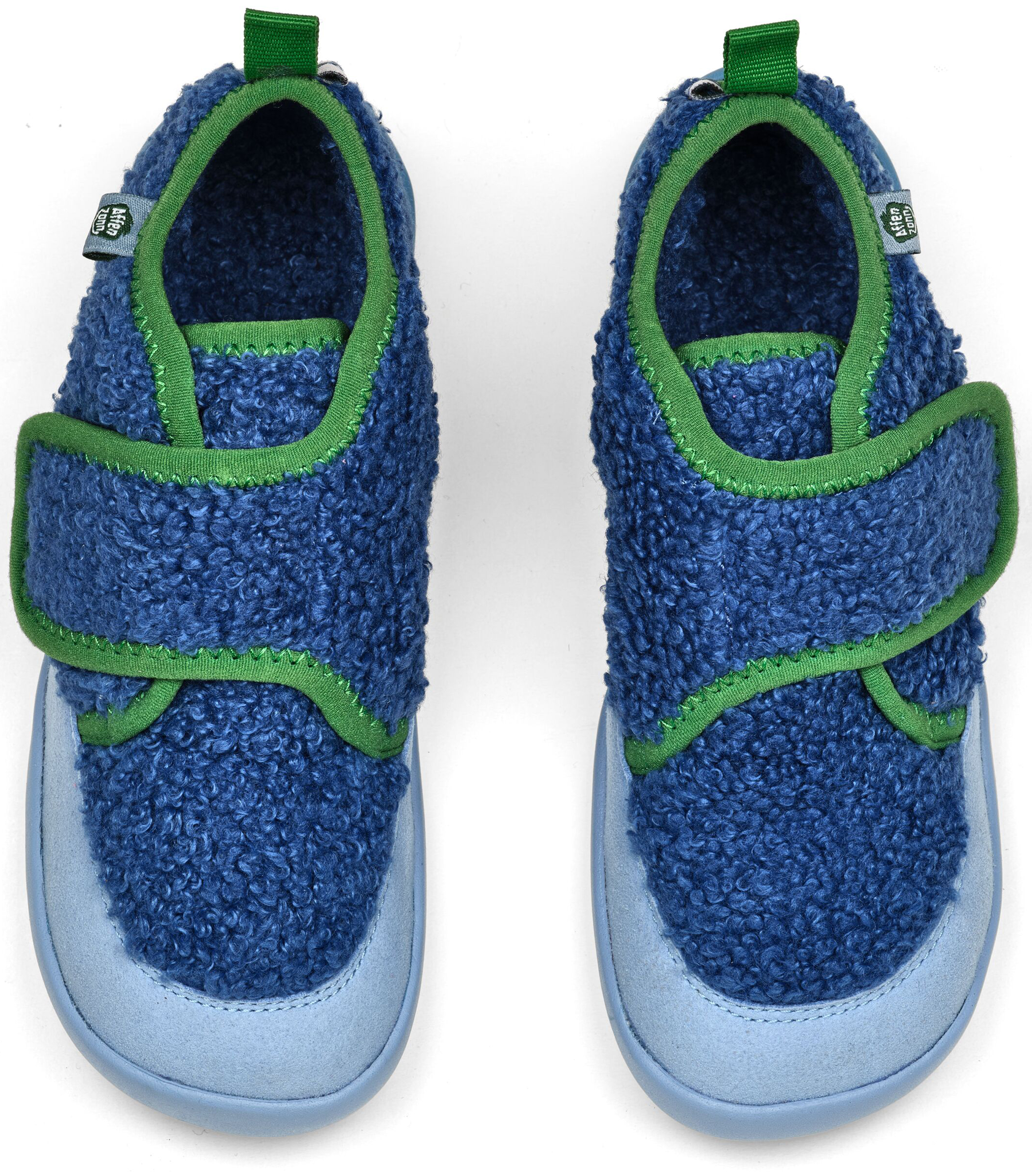 Veganer Hausschuh / Minimalschuhe aus recyceltem Fleece von AFFENZAHN * Paradiesvogel Blau*