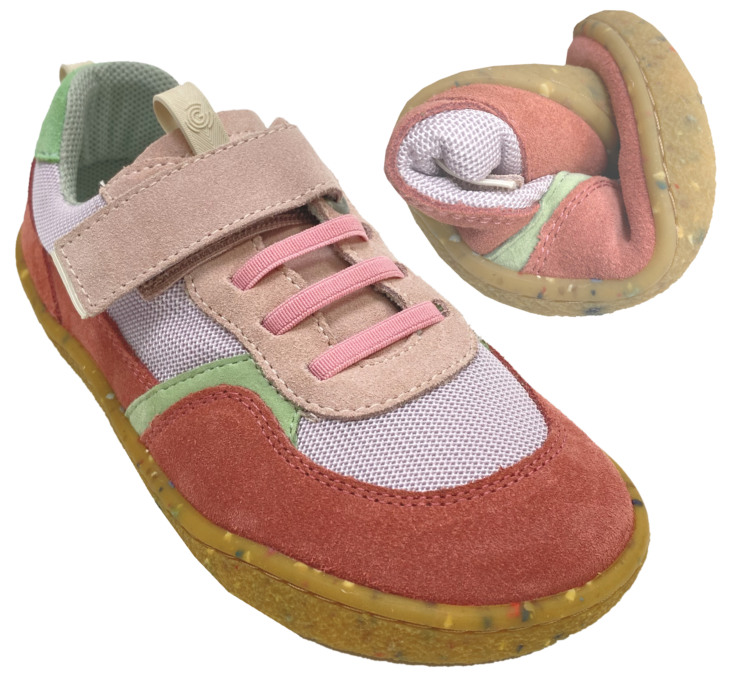 Stylische Barfuß Sneaker aus Leder & Mesh von GROUNDIES Kids Modell LOU in Light Pink