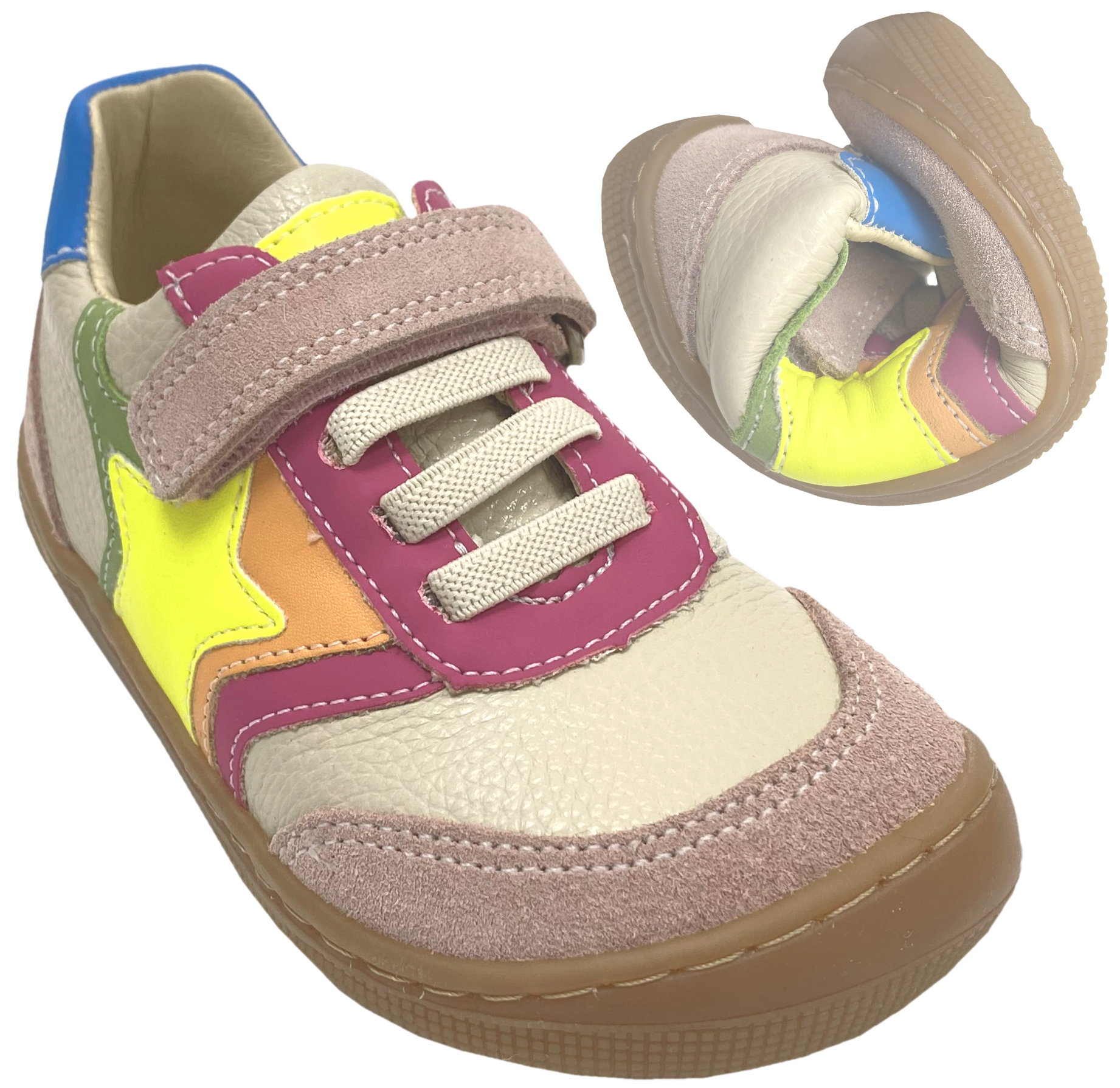 Low Top Leder Sneaker / Barfußschuhe mit Klett in Pink / Bunt *Denver Leather* von KOEL Barefoot