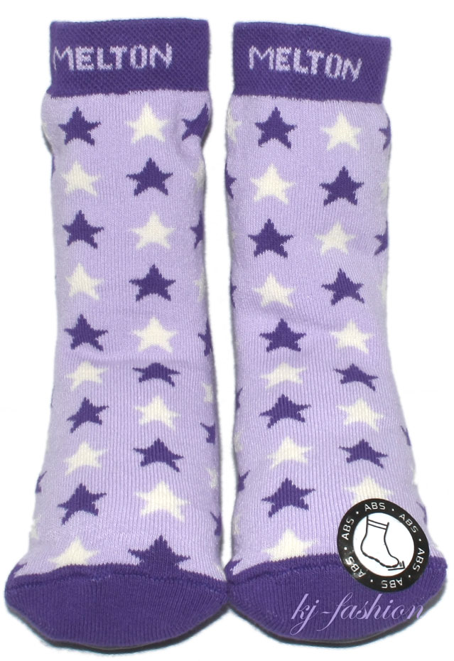 Stoppersocken aus BW Vollfrottee von MELTON * Flieder / Violett Sterne * 2148-741
