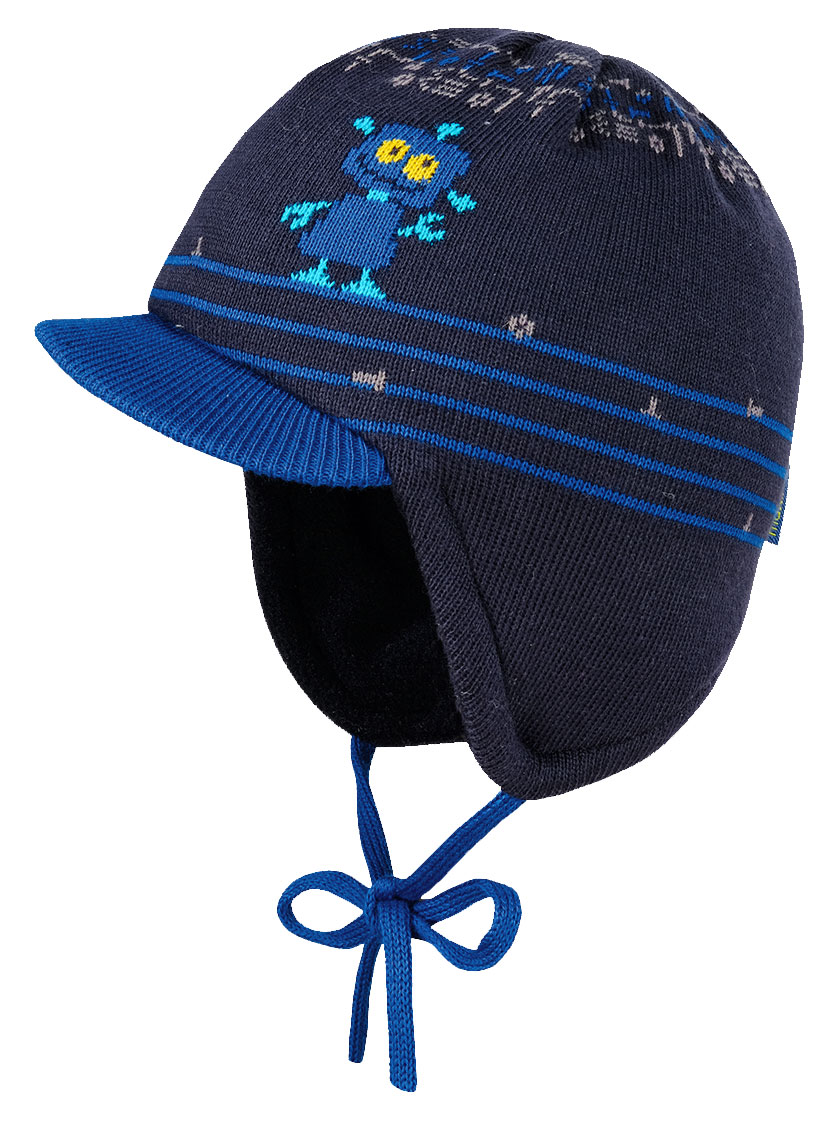 Wintermütze Roboter mit Ohrenausarbeitung, zum binden, mit Schirm & Fleece Futter MAXIMO 363500