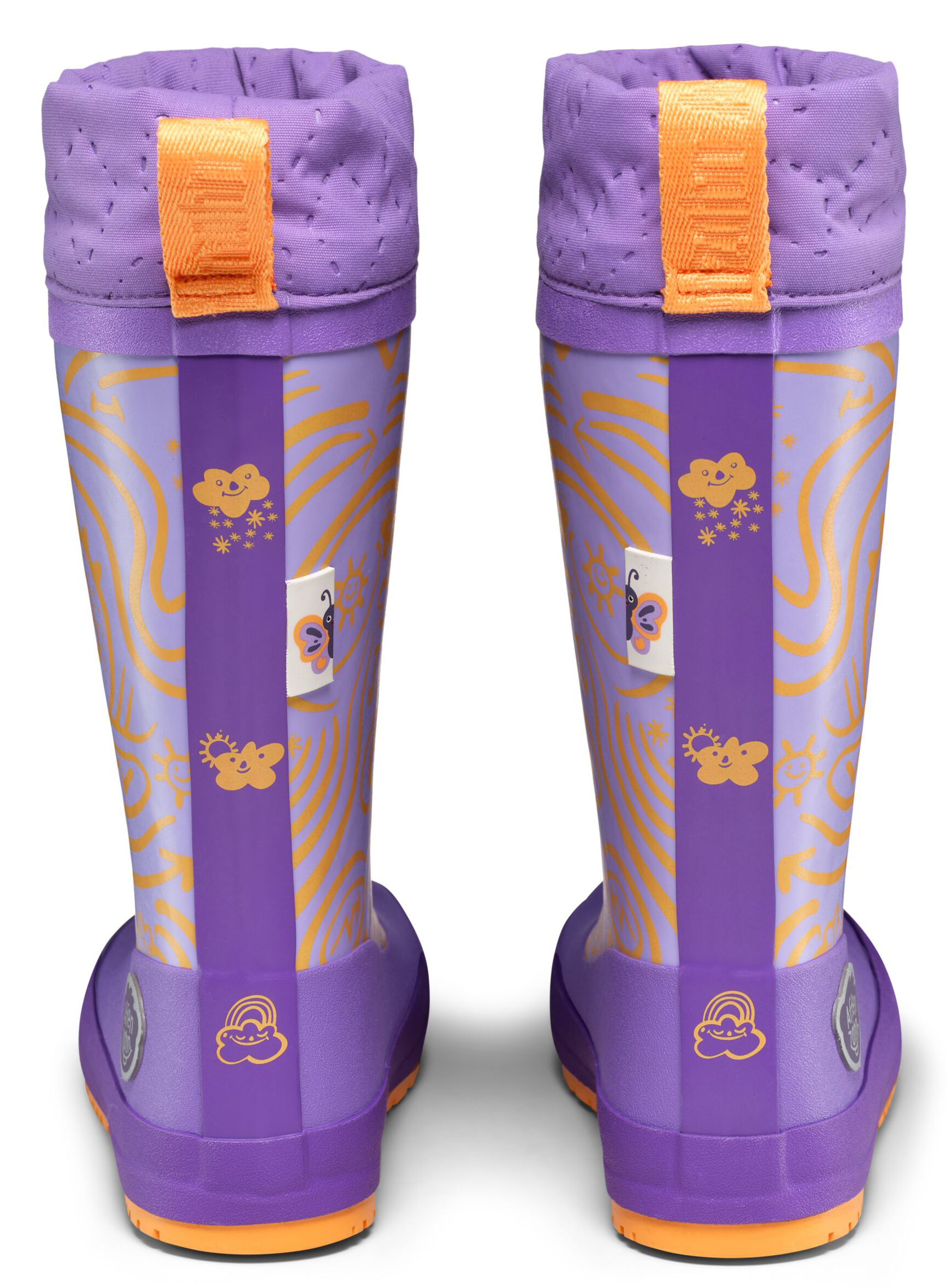 Barfuß Gummistiefel mit Warmfutter von AFFENZAHN * Vegan Puddly *  Schmetterling in Purple / Lila
