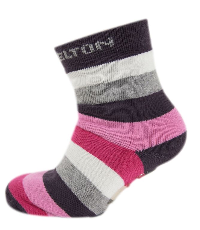 Stoppersocken aus BW Vollfrottee von MELTON * Stripe Pink, Violett, Grau * 210023-535