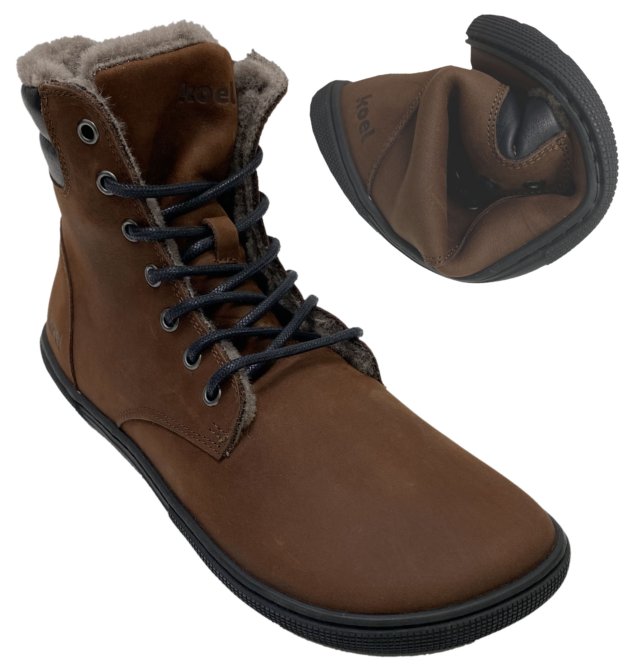 Leder Stiefelette Lammwollfutter / Winter Barfußschuhe in Braun v. KOEL >FLORENCE< 08L016.237