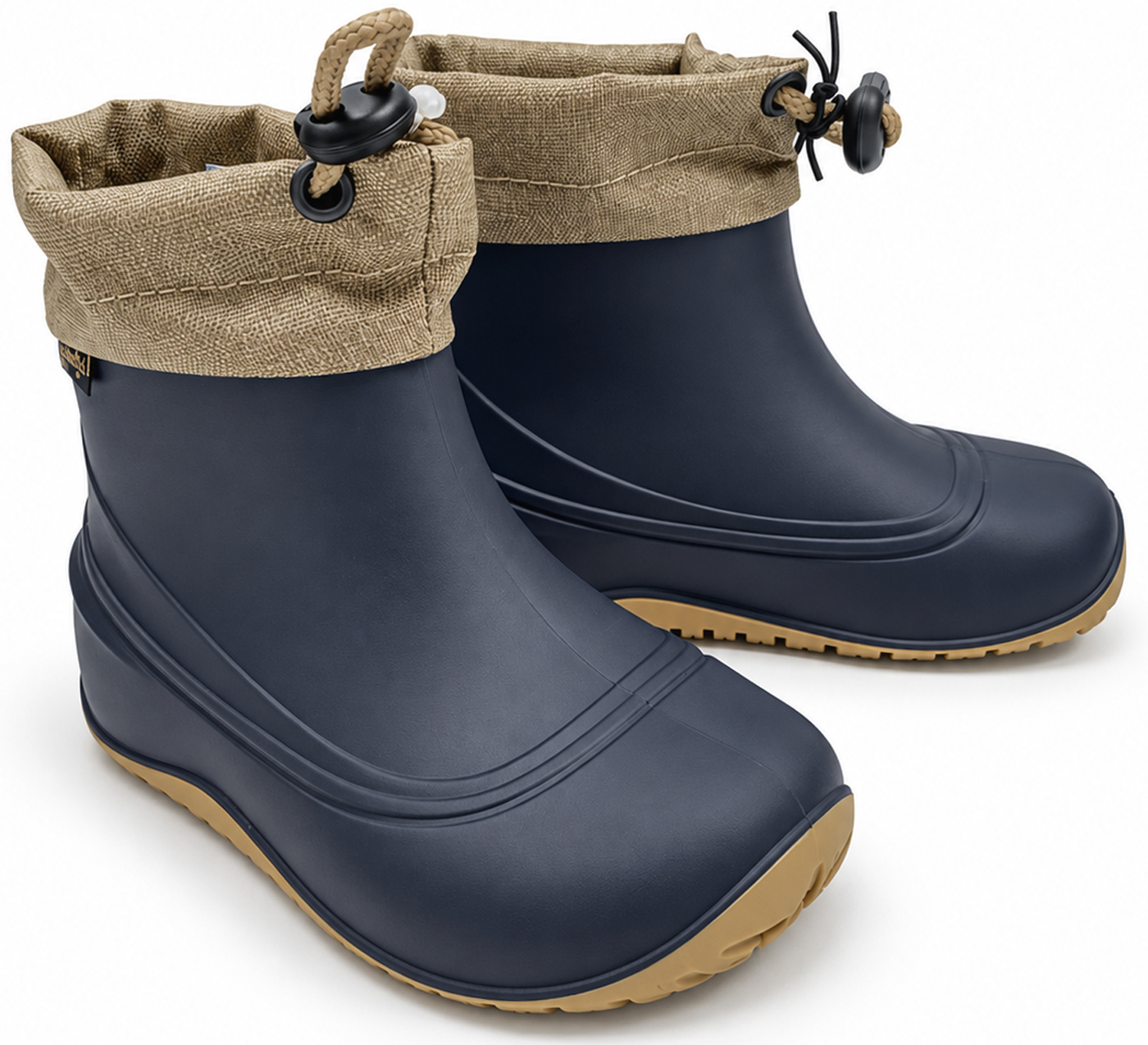 Ultra leichter Barfuß Gummistiefel Winterfutter, Kordelstopper am Kragen von LURCHI Polar Barefoot in Navy