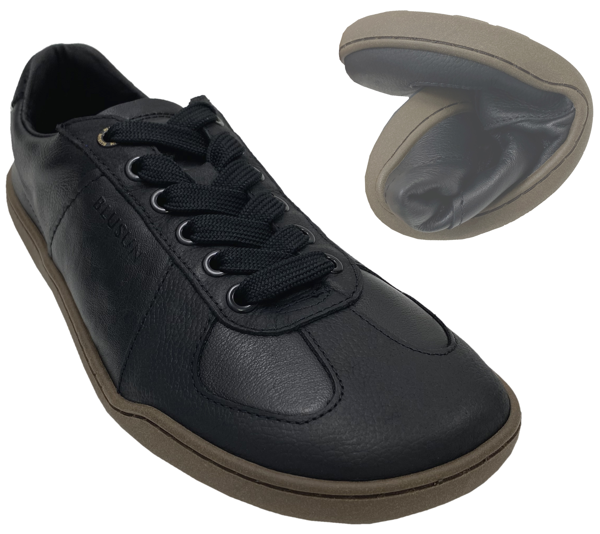 Lässiger Sneaker / Barfußschuhe in Schwarz von BLUSUN aus Leder BLSN-200 Black