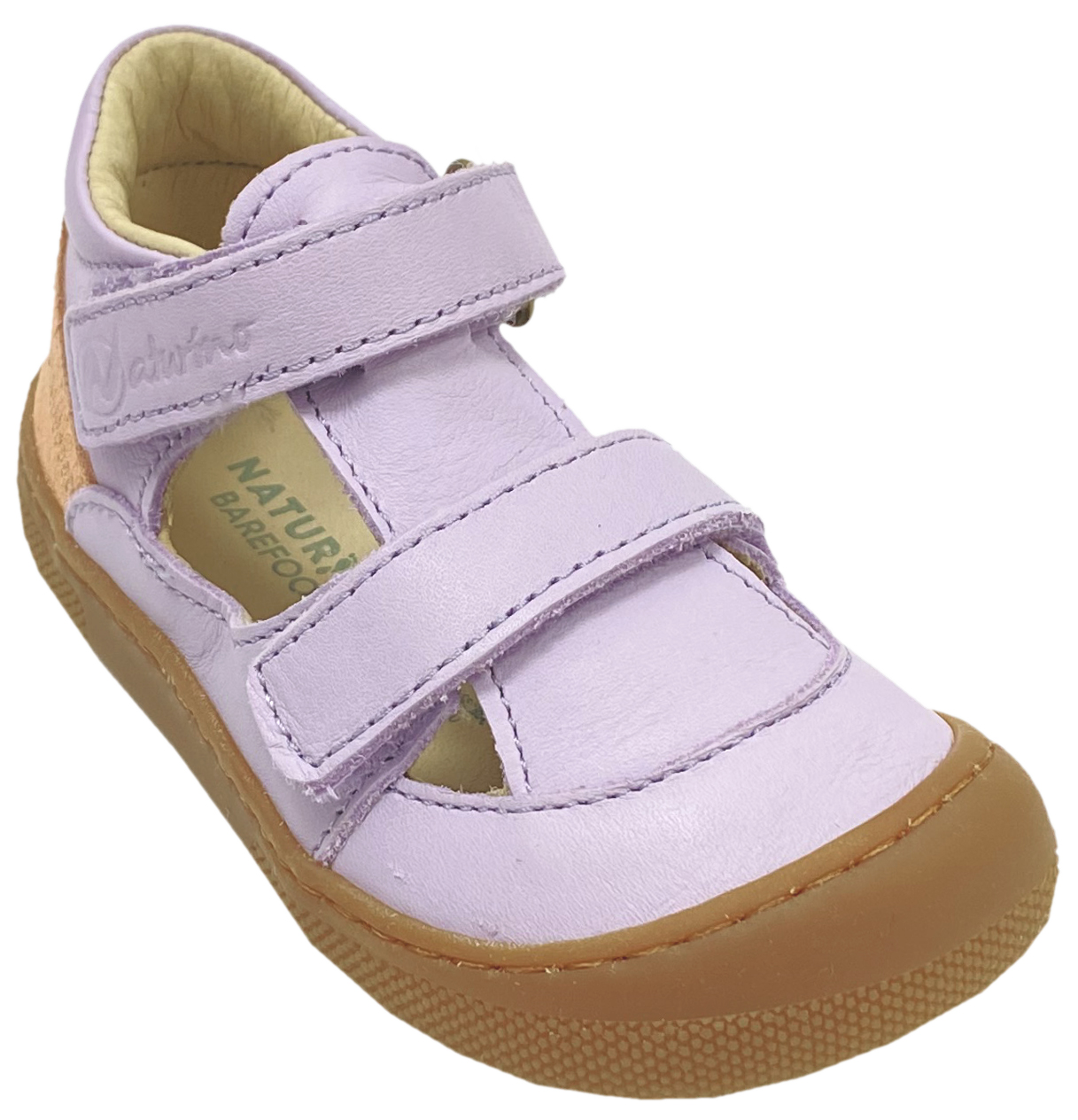 Halbsandale / Minimalschuhe aus Leder mit Doppelklett von NATURINO Barefoot "IRTYS" in Lilac- Soft Peach
