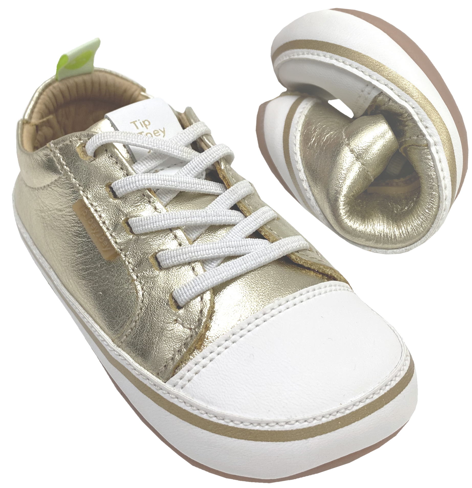 Knautschiger Lederschuh mit Minimalsohle aus Gummi Barfußsneaker *FUNKY* in Gold von TIP TOEY JOEY