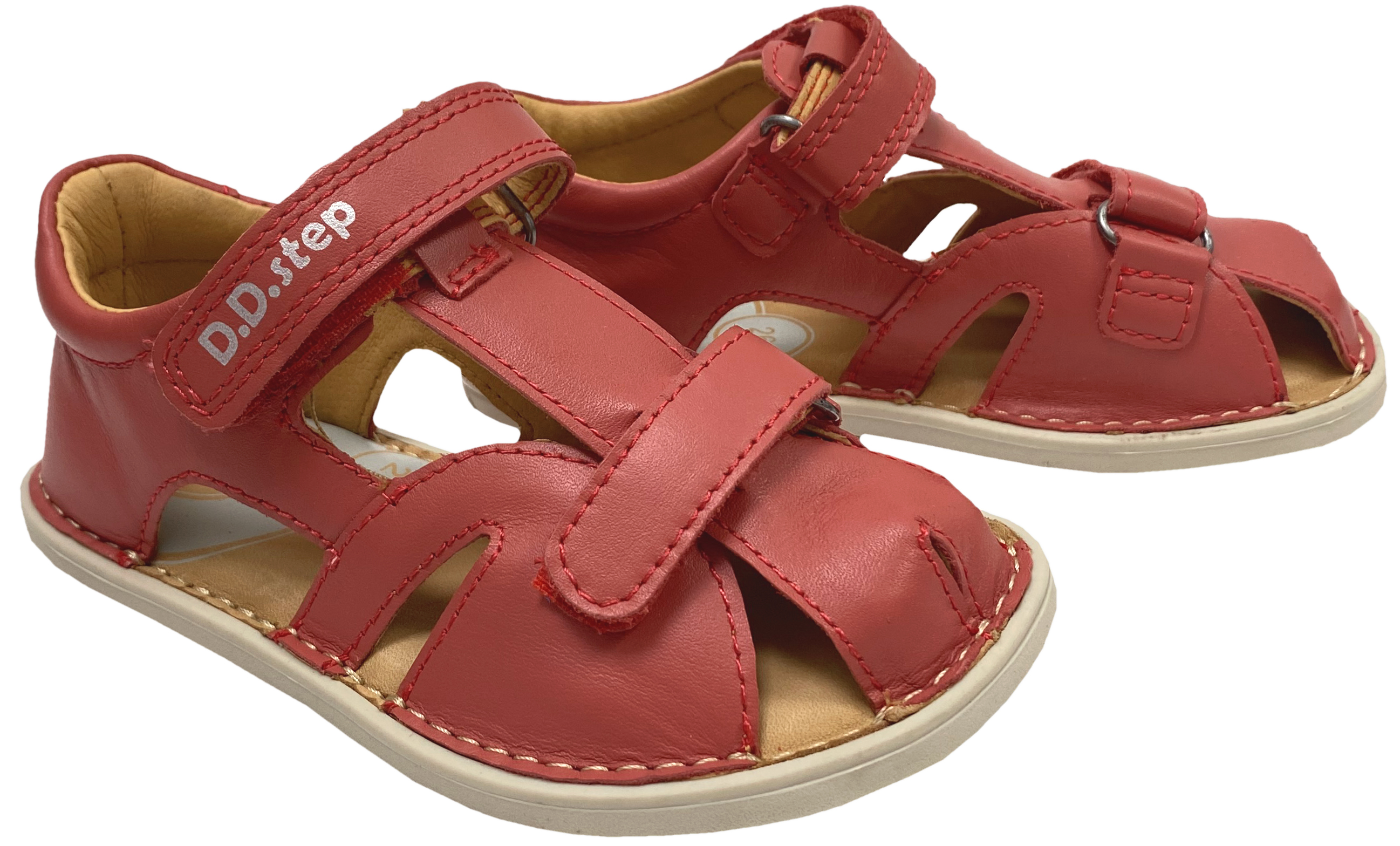 Riemchensandale / Barfuß Halbsandale aus Leder in Matt Rot Zehen & Fersenschutz von D.D.Step Barefoot