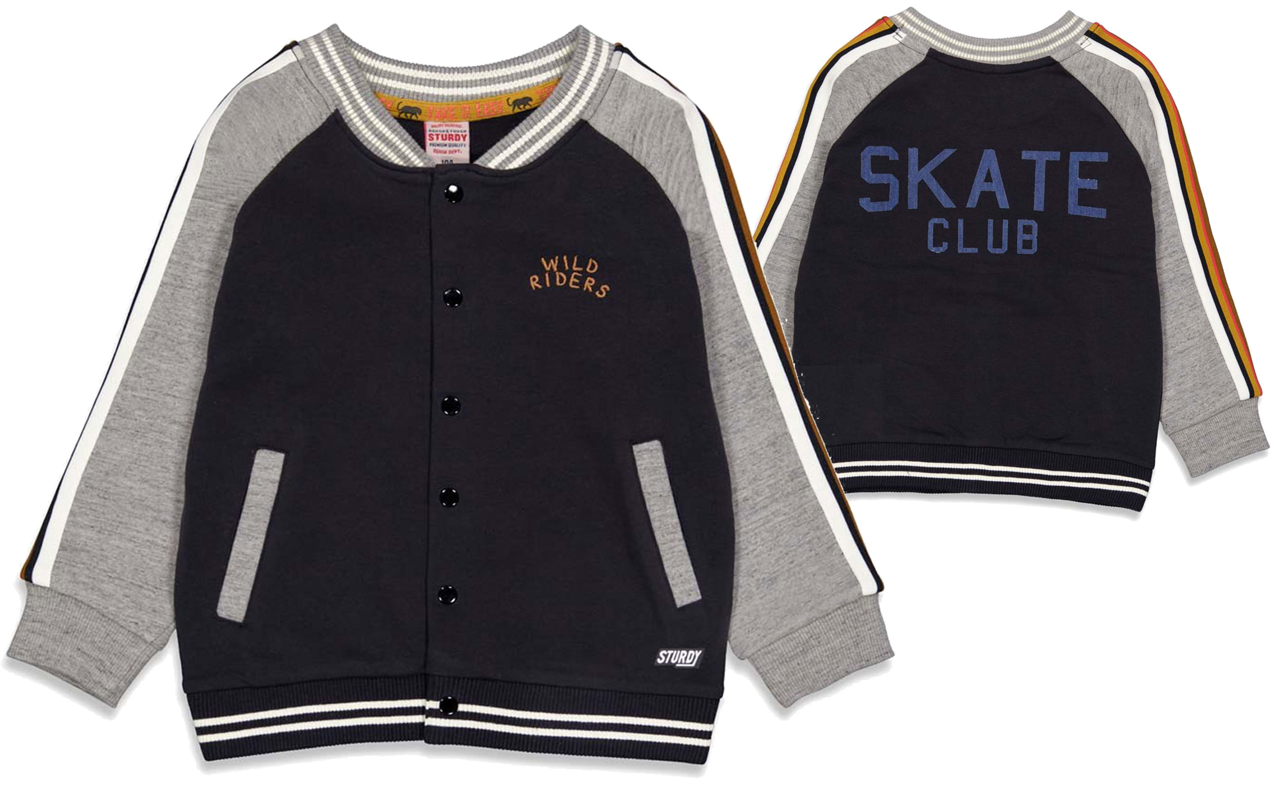 Coole Collegejacke aus weichem BW Sweat in Schwarz / Grau für Boys v. STURDY *ON A ROLL* 0059