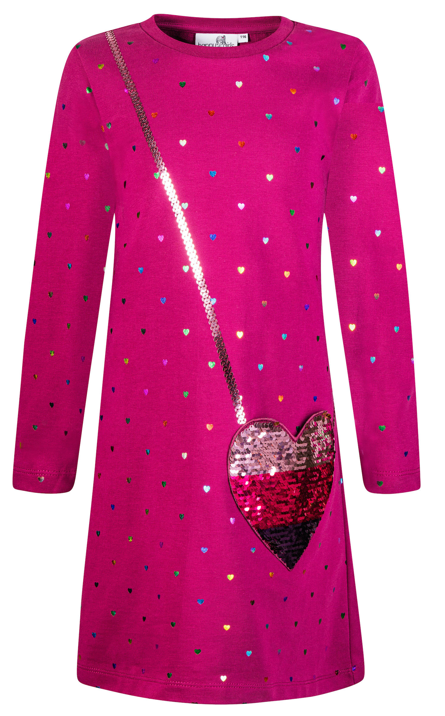 Sweatkleid in Berry mit Glitter Herz Print & Tasche aus Wendepaillletten von HAPPY GIRLS 913138