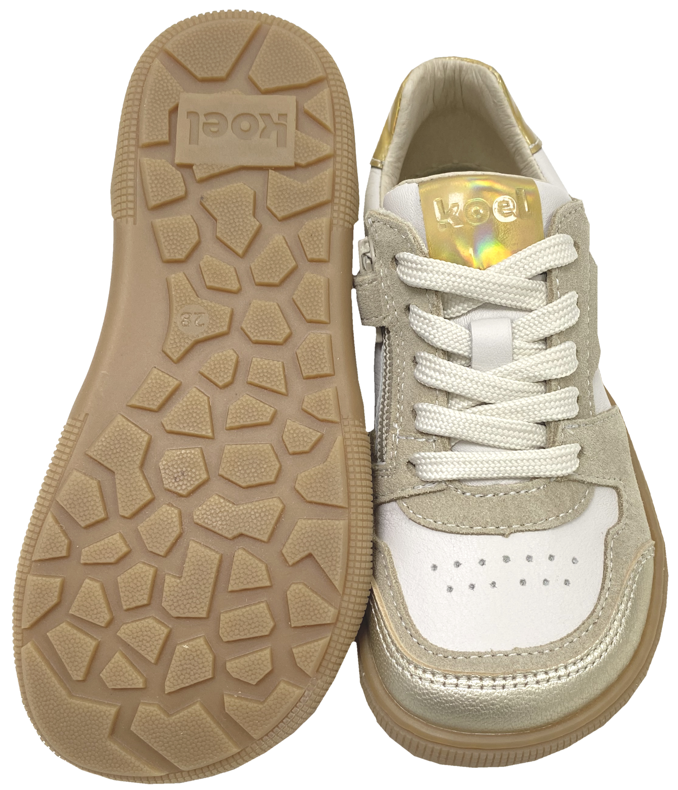 Low Top Leder Sneaker in Weiß / Gold / Beige, Zipper & Schnürung KOEL *DALI* 08M039.151