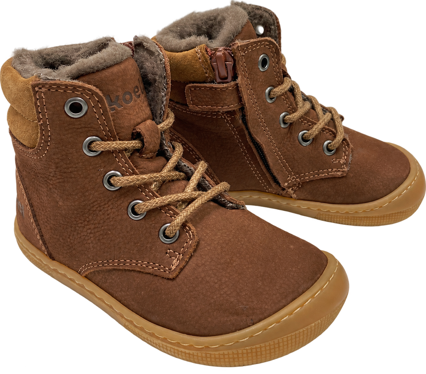Winterstiefel Hydroleder + Lammwolle Schnürer & Zipper von KOEL Barefoot * DARIUS Wool Schoko * 07M052.127