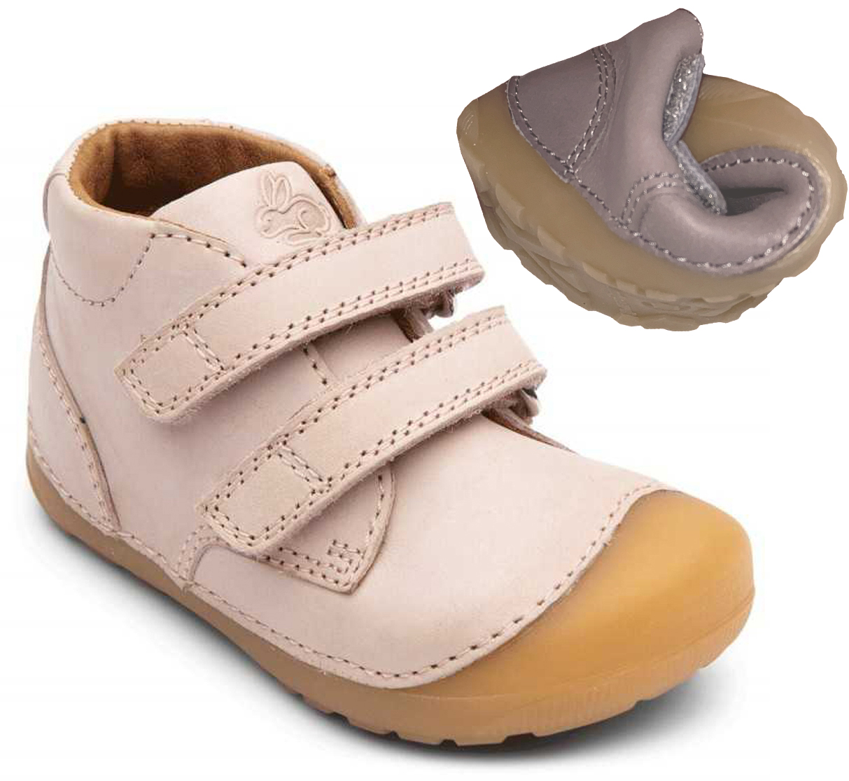 Weiche Leder Halbschuhe mit Klett Barfußschuhe von BUNDGAARD - Petit - Hell Rose 101068