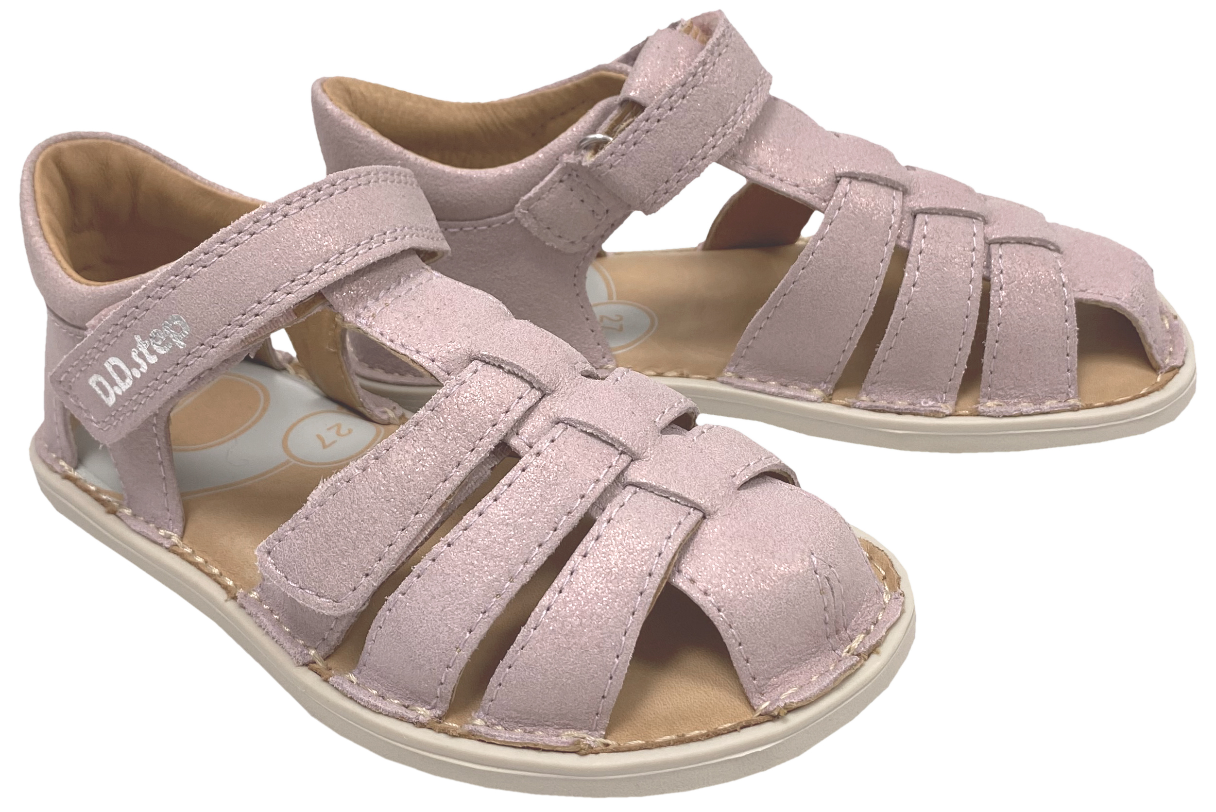 Leder Riemchen Sandalen Barfußschuhe, Zehen & Fersenschutz von D.D.Step Barefoot in Rosa Glitzer