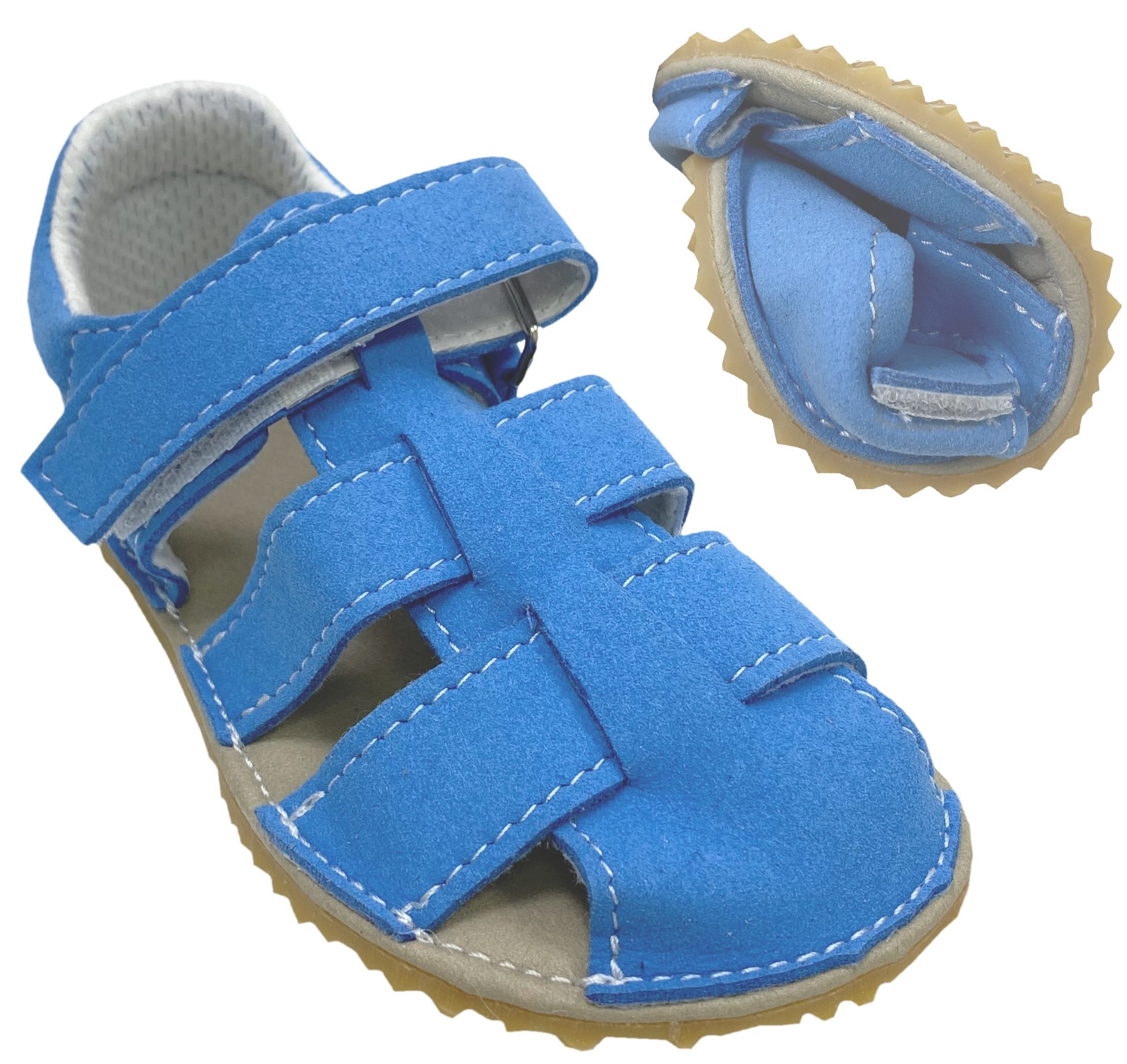 Minimalschuhe / Riemchensandale ZULA in Türkis mit Profil Krepp Sohle 4 mm von JONAP