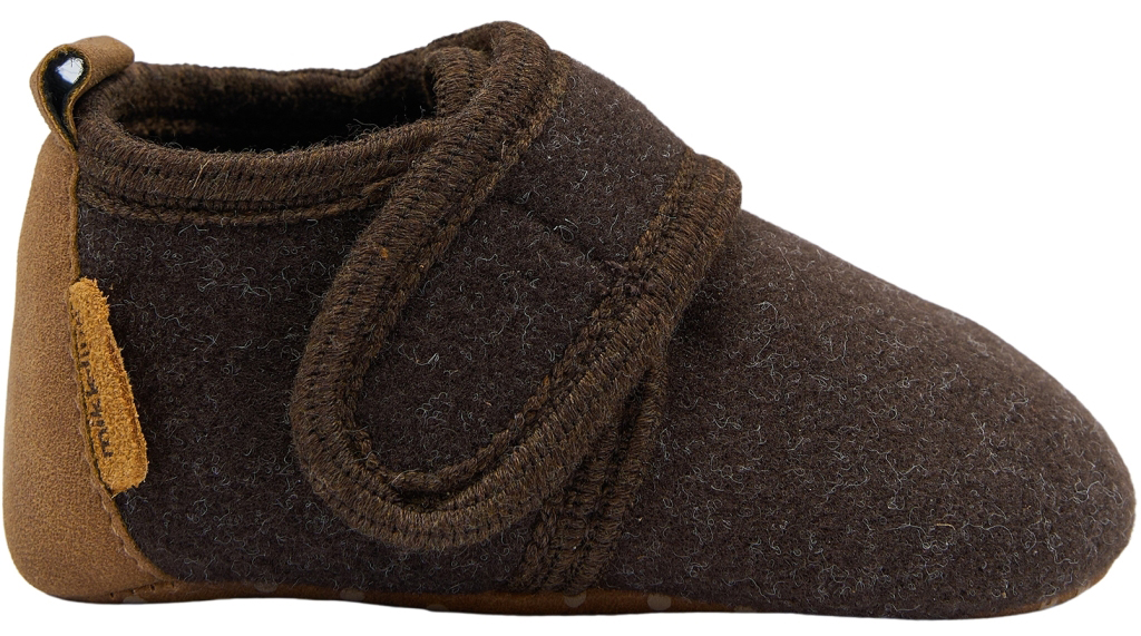 Softe Lauflernschuhe / Hausschuhe aus Filz + Kunstledersohle mit Klett von MIKK LINE in Chocolate