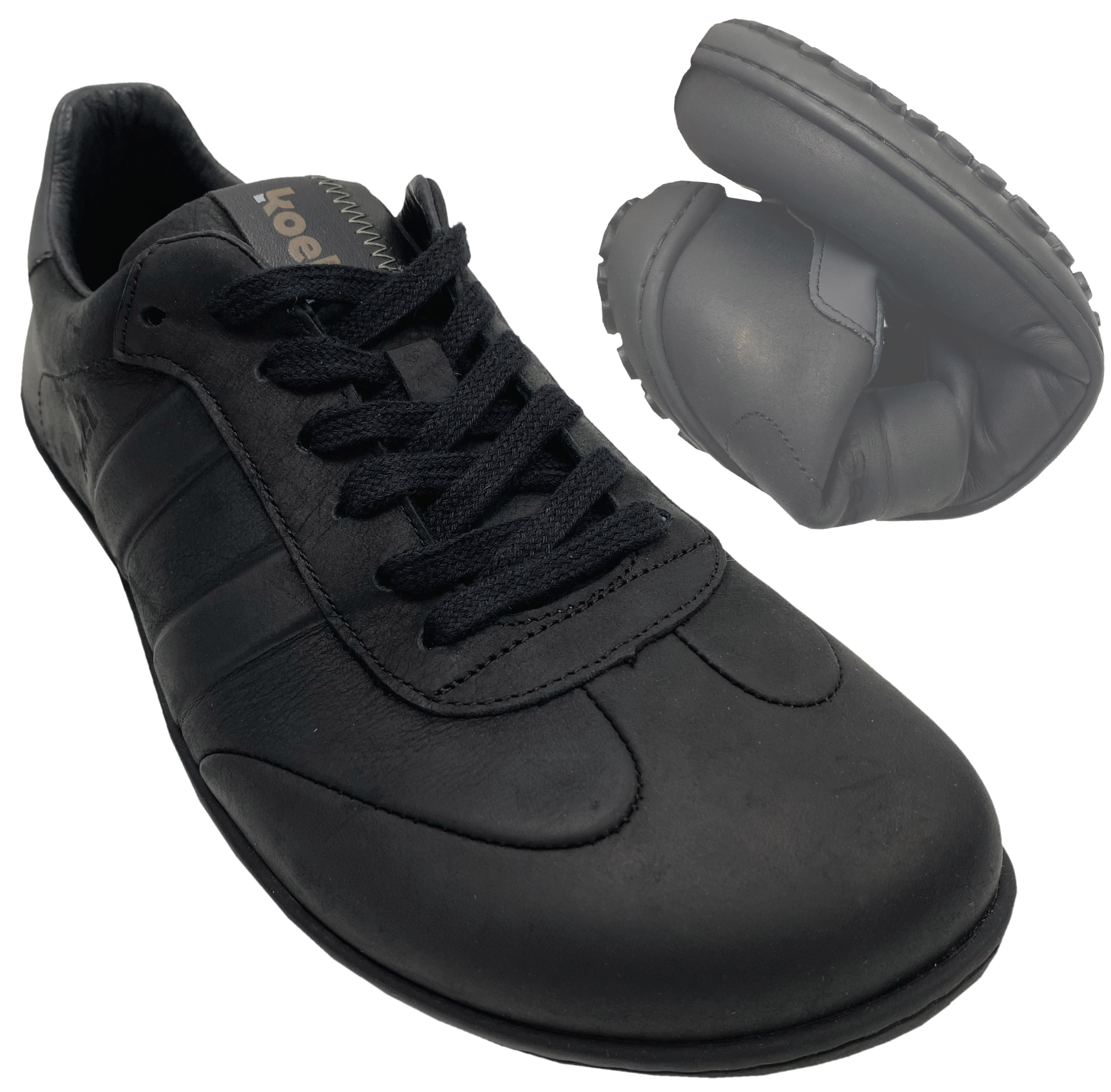 Barfuß - Sneaker IDO Black aus derbem Nappaleder mit seitl. Streifen von KOEL Barefoot